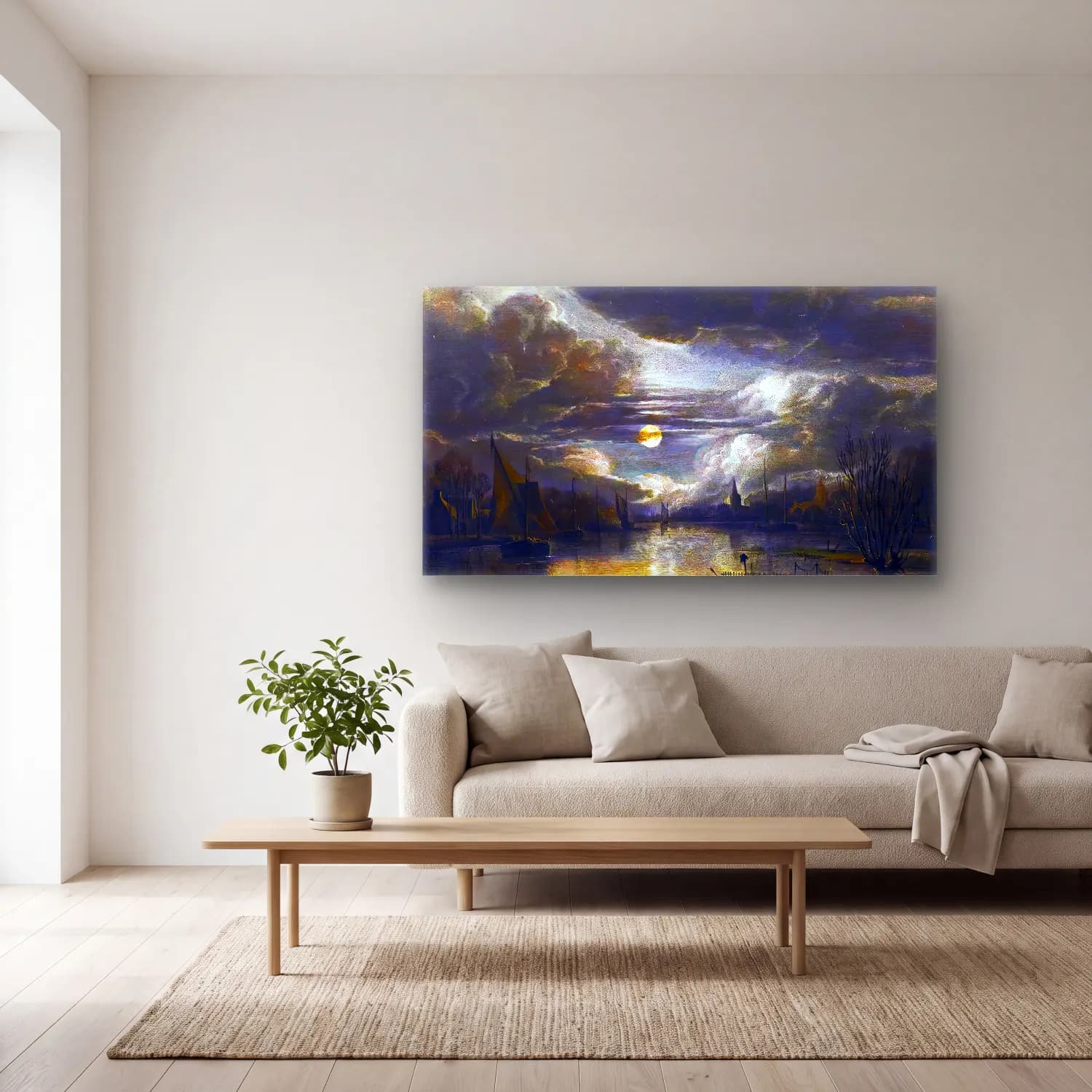 Aert van der Neer – Wide River Landscape cam tablo — açık renk salonda