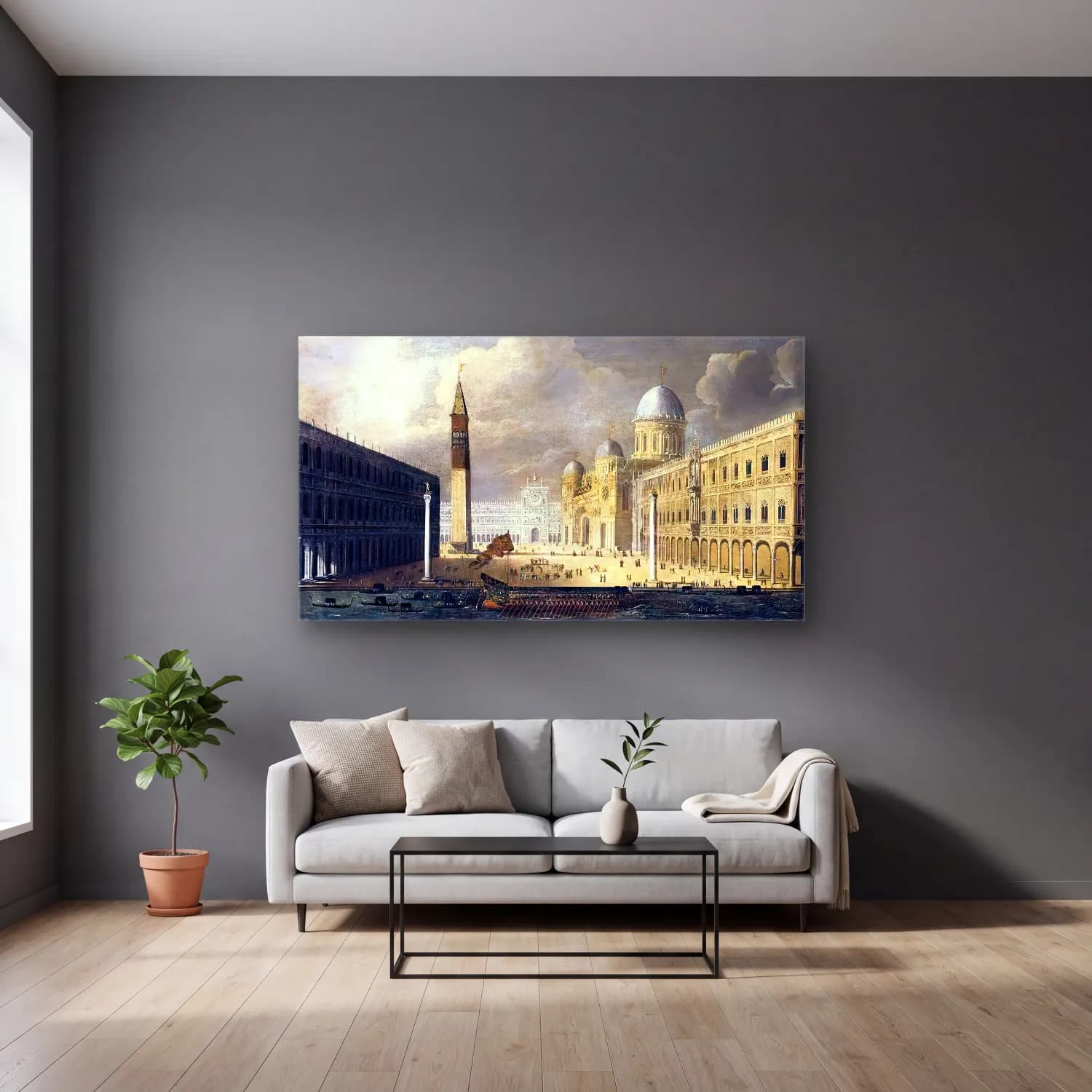 François de Nomé – A View of Venice cam tablo — gri duvarlı salonda