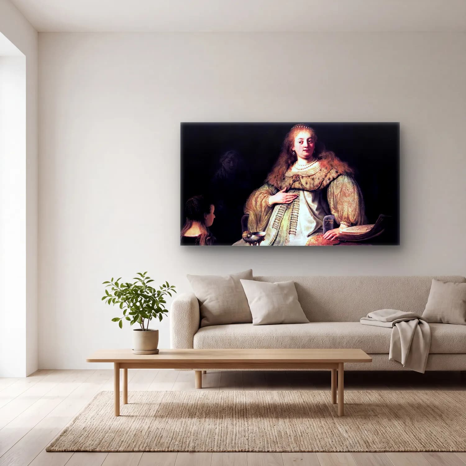 Rembrandt Harmenszoon van Rijn – Artemisia cam tablo — açık renk salonda