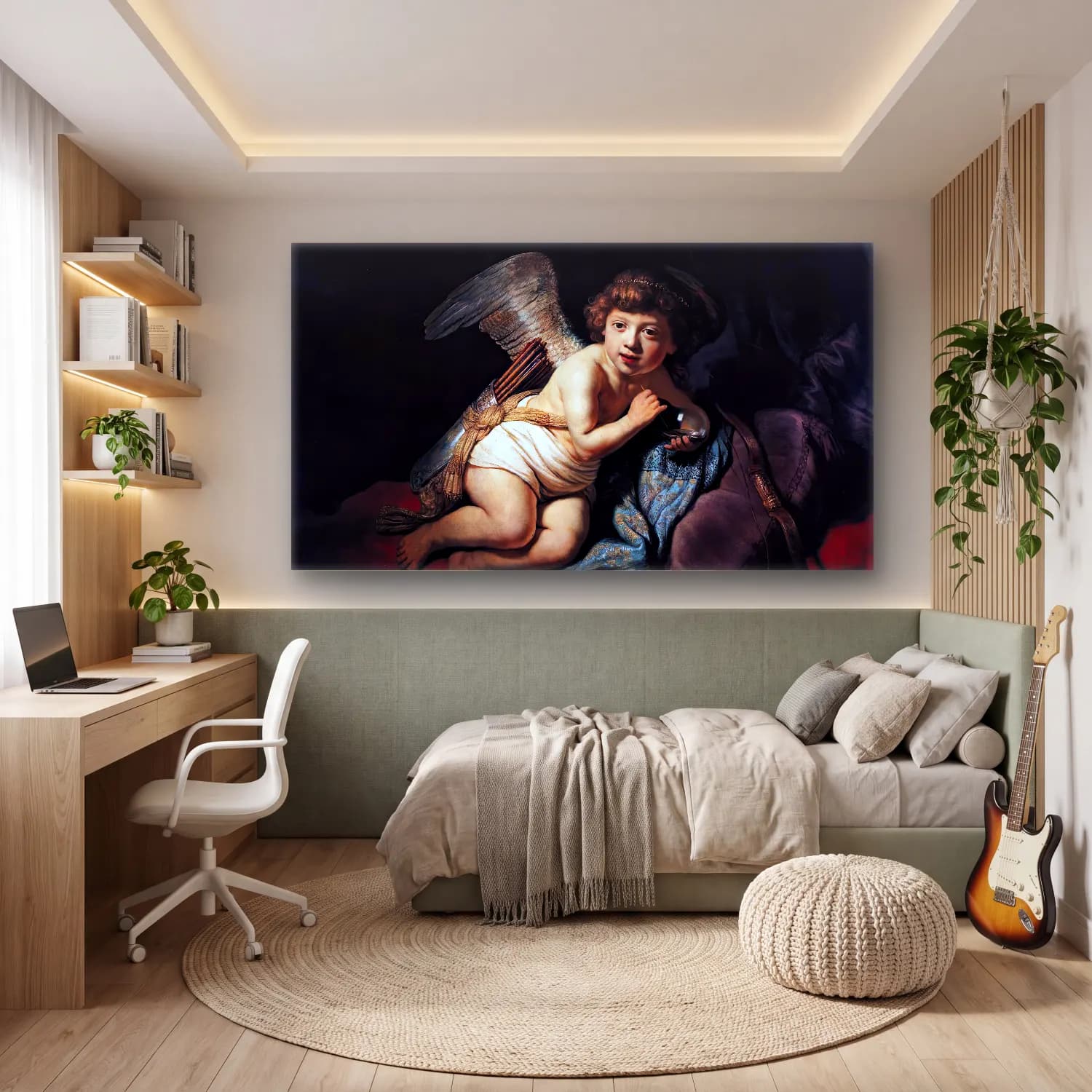 Rembrandt Harmenszoon van Rijn – Cupid with the Soap Bubble cam tablo — genç odasında