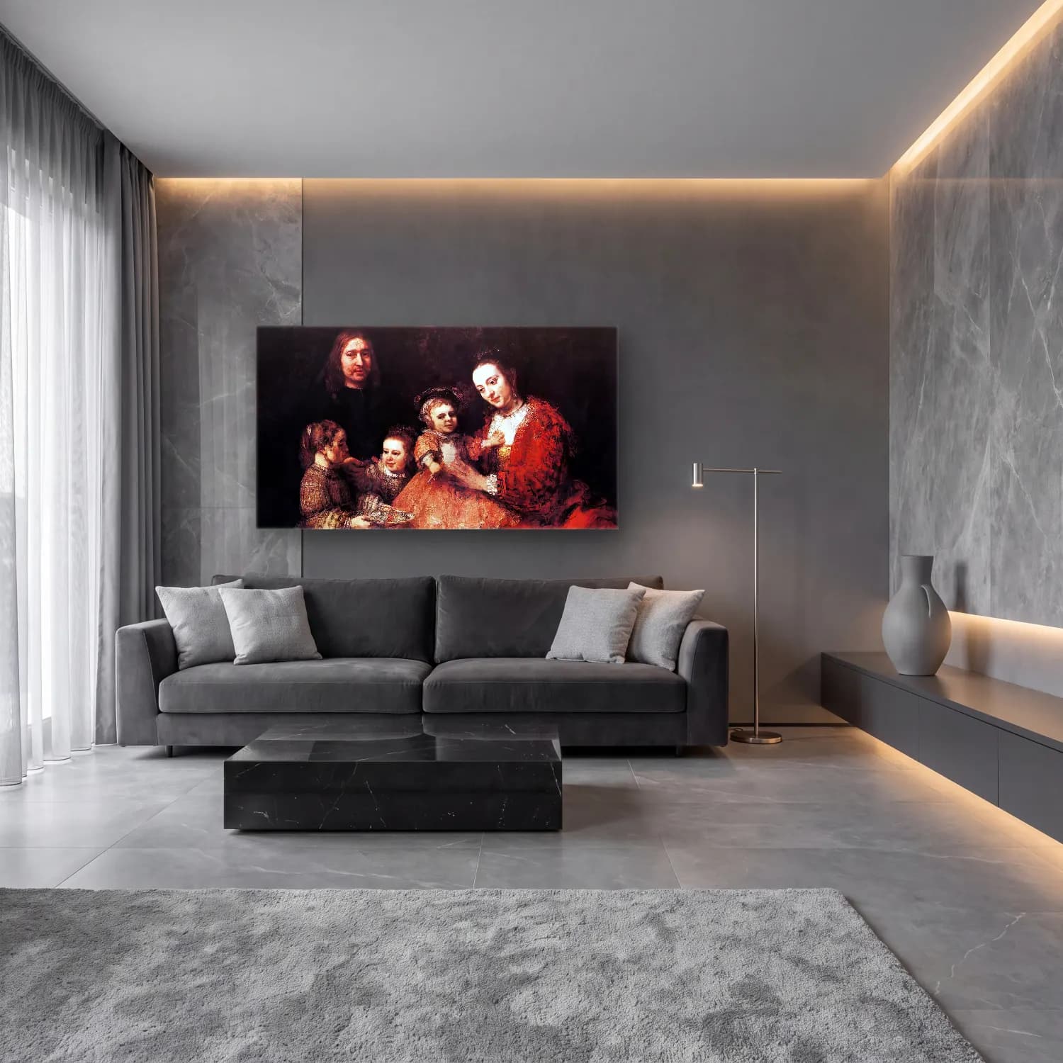 Rembrandt Harmenszoon van Rijn – Family Group cam tablo — lüks salon duvarında