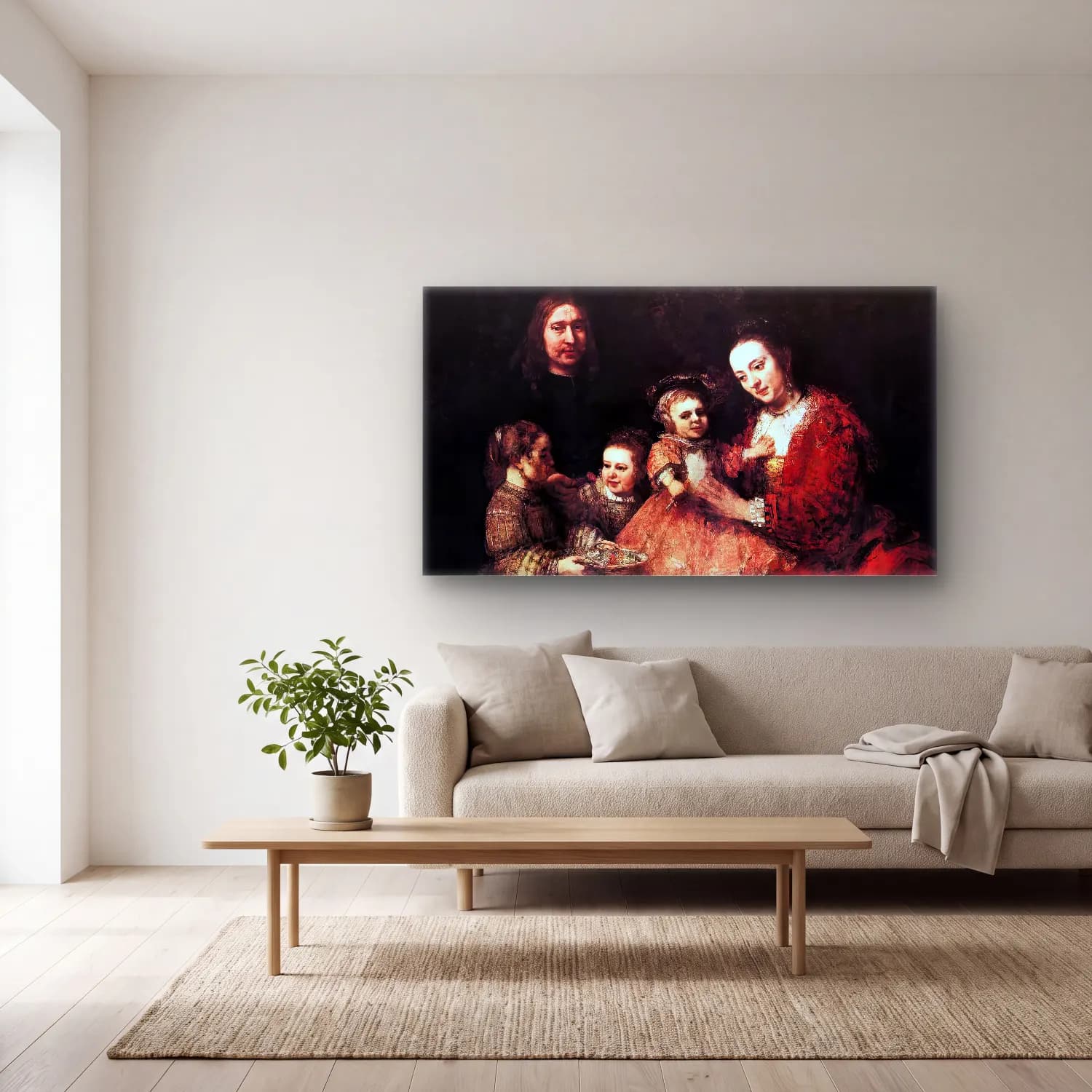 Rembrandt Harmenszoon van Rijn – Family Group cam tablo — açık renk salonda
