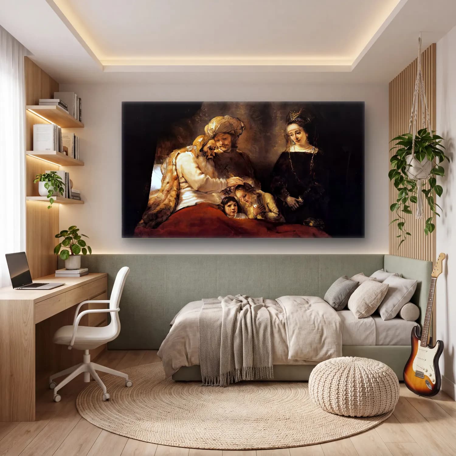 Rembrandt Harmenszoon van Rijn – Jacob Blessing the Children of Joseph cam tablo — genç odasında