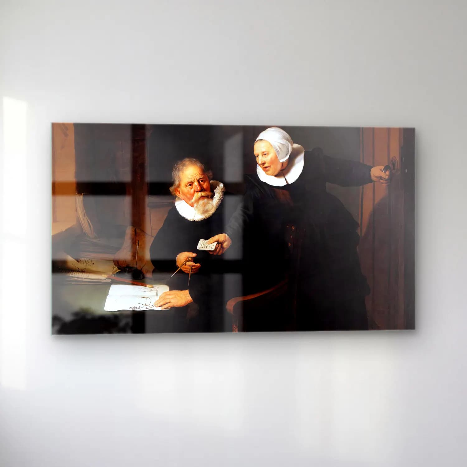Rembrandt Harmenszoon van Rijn – Jan Rijcksen and His Wife, Griet Jans cam tablo — sol açıdan görünüm