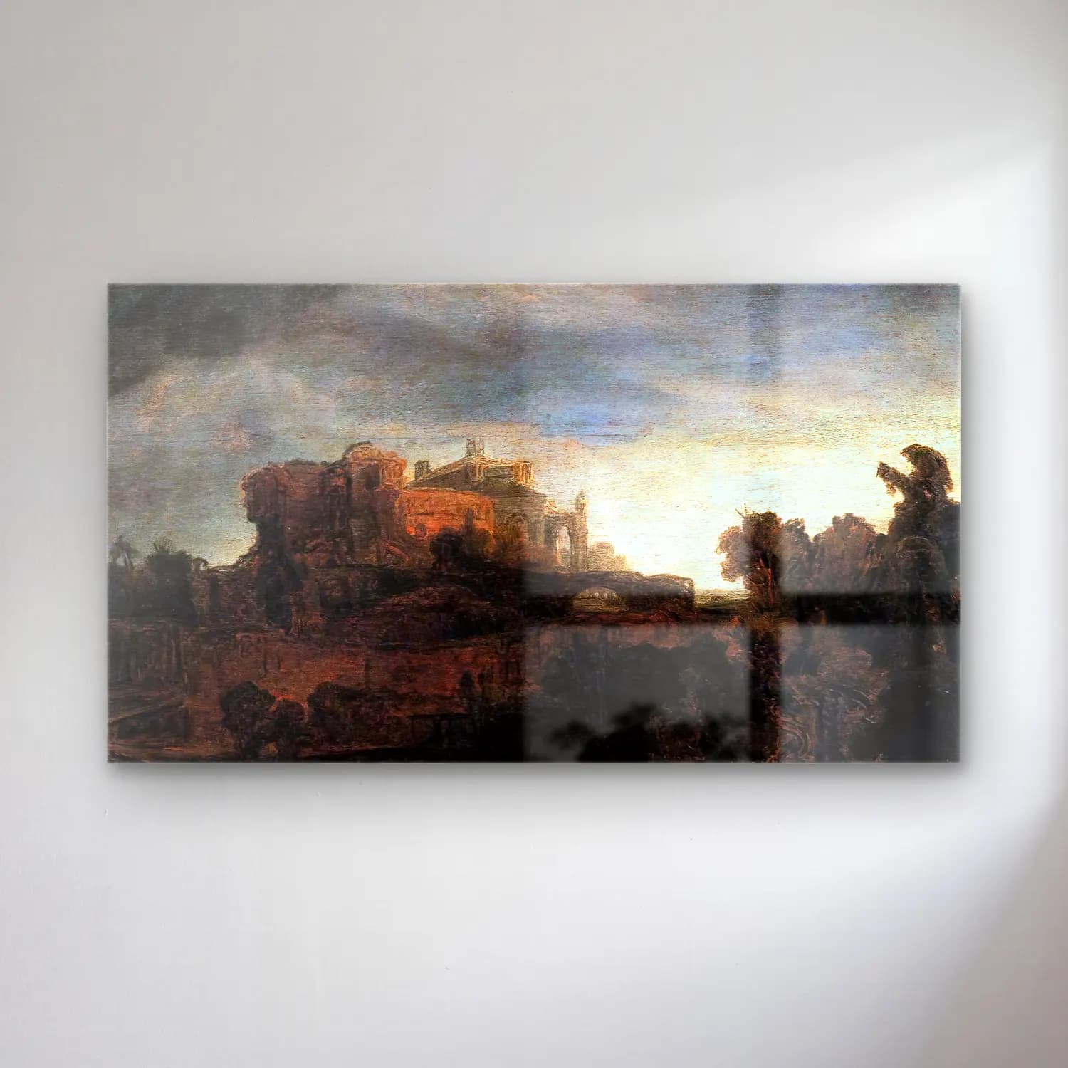 Rembrandt Harmenszoon van Rijn – Landscape with Buildings cam tablo — Rembrandt Harmenszoon van Rijn – Landscape with Buildings — yağlı boya antik kalıntılar
