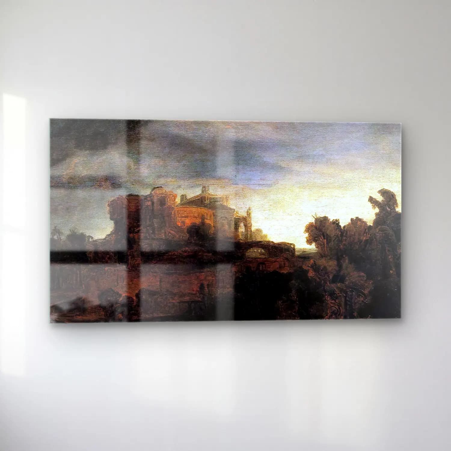 Rembrandt Harmenszoon van Rijn – Landscape with Buildings cam tablo — sol açıdan görünüm