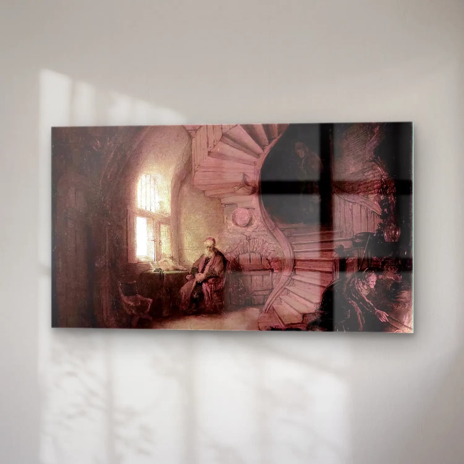 Rembrandt Harmenszoon van Rijn – Old Man in an Interior with Winding Staircase cam tablo — sağ açıdan görünüm