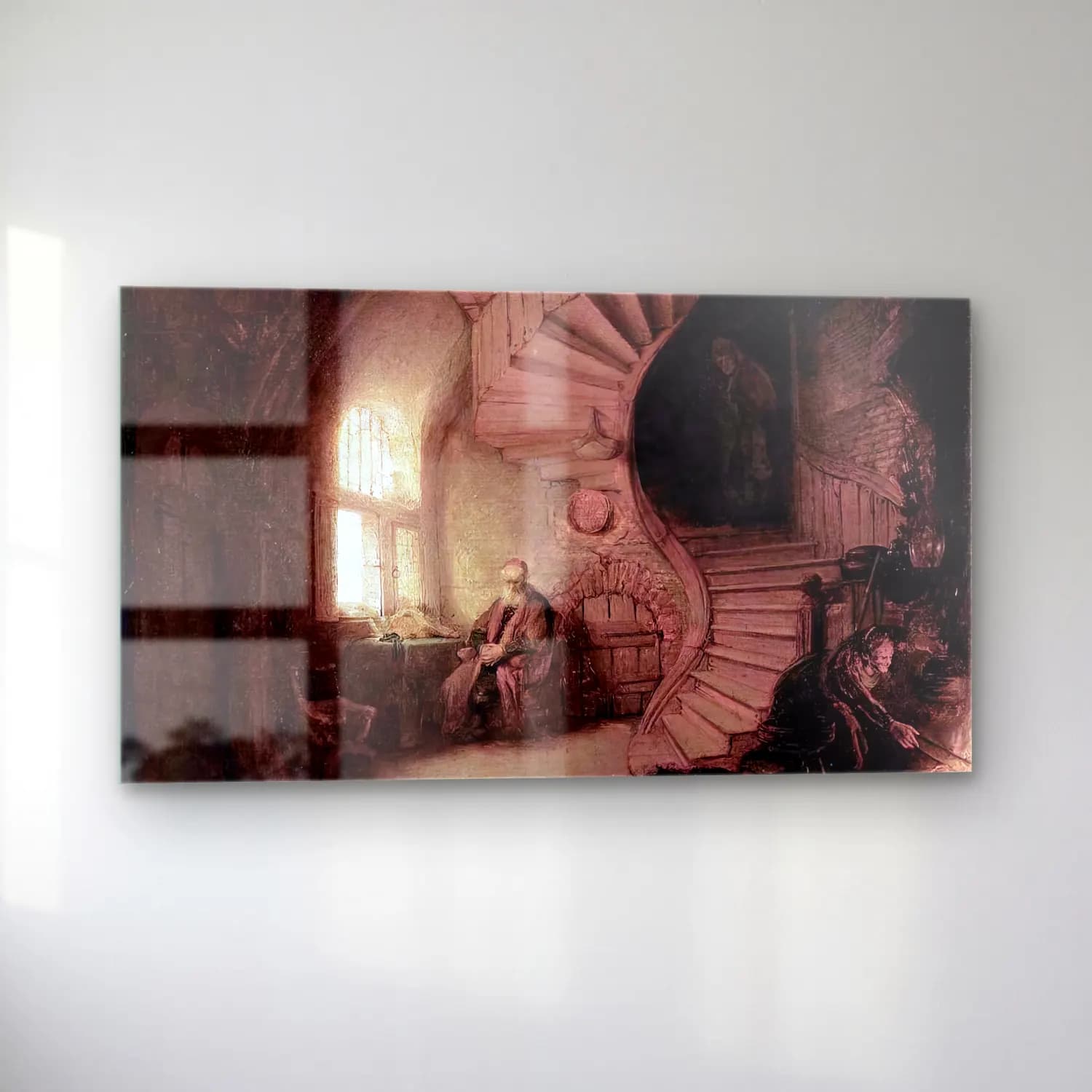 Rembrandt Harmenszoon van Rijn – Old Man in an Interior with Winding Staircase cam tablo — sol açıdan görünüm