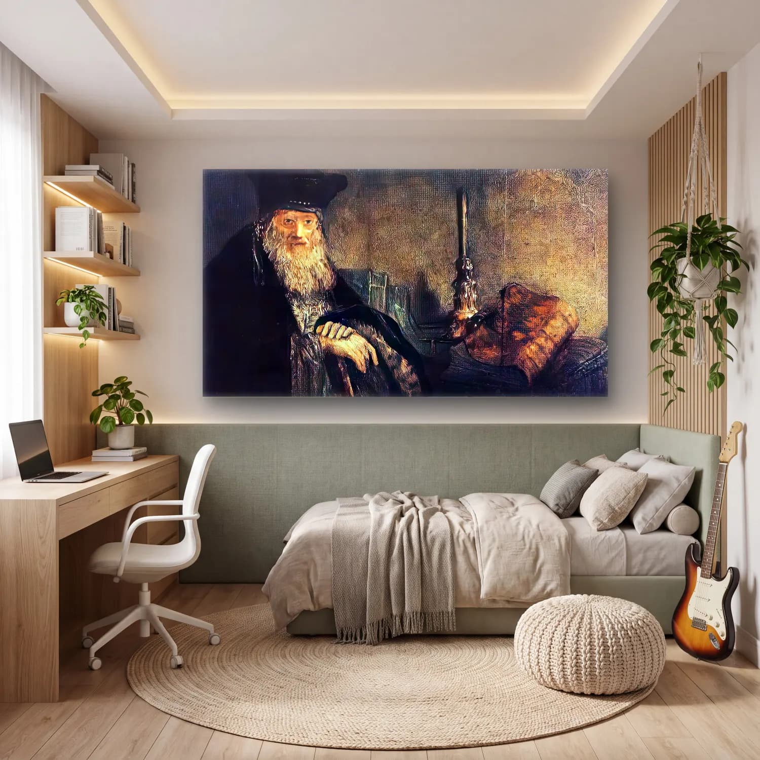 Rembrandt Harmenszoon van Rijn – Old Rabbi (detail) cam tablo — genç odasında