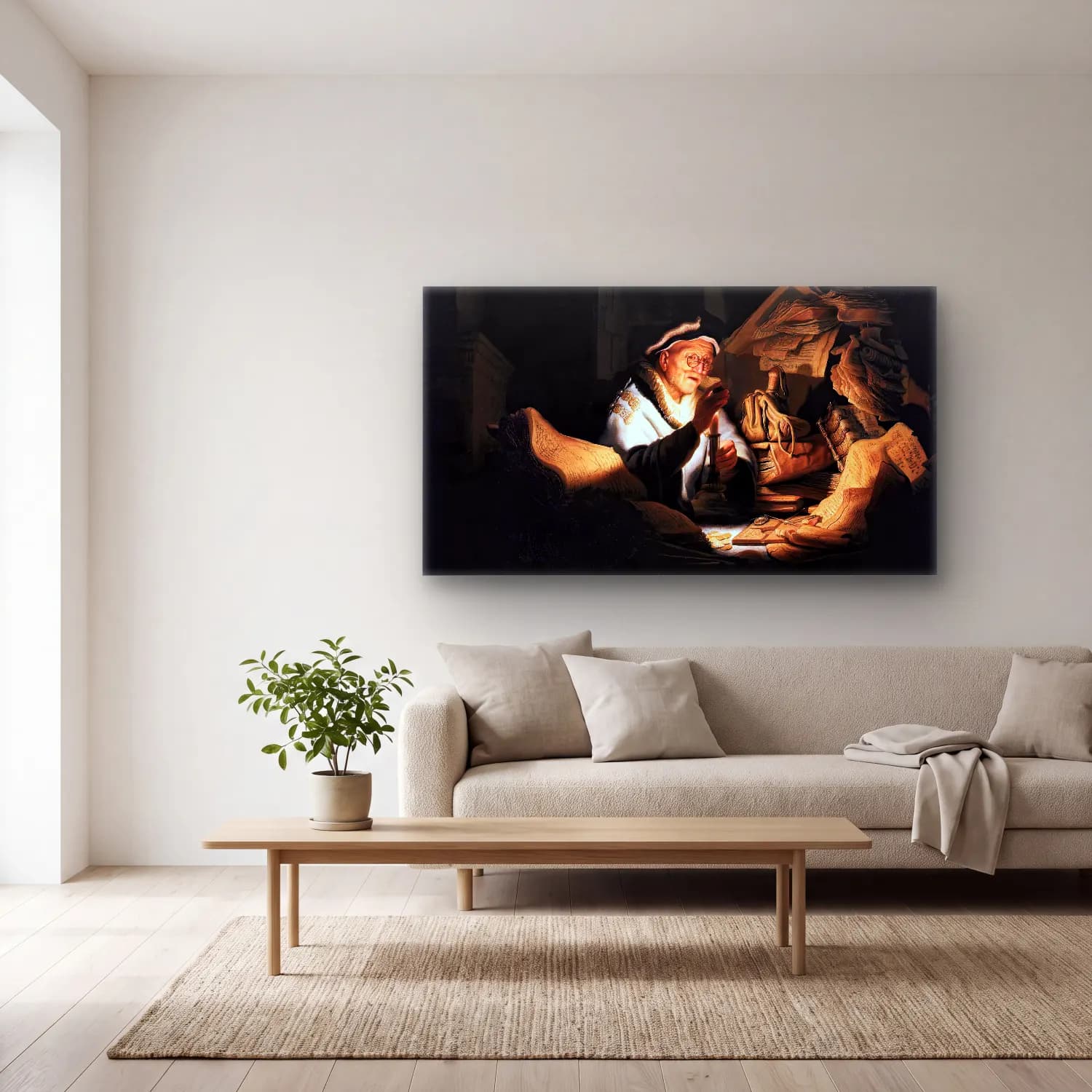 Rembrandt Harmenszoon van Rijn – Parable of the Rich Man cam tablo — açık renk salonda