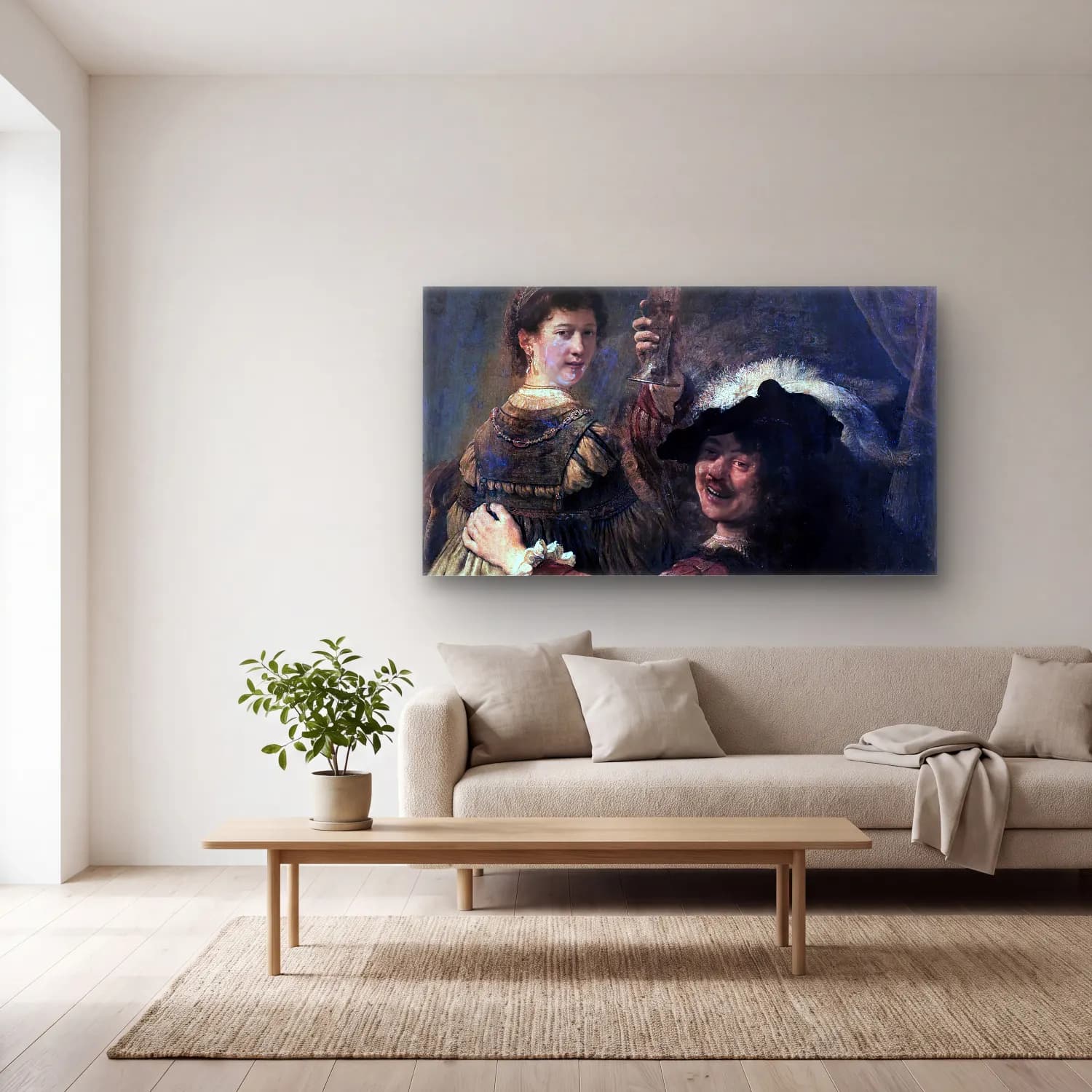 Rembrandt Harmenszoon van Rijn – Rembrandt and Saskia in the Scene of the Prodigal Son in… cam tablo — açık renk salonda