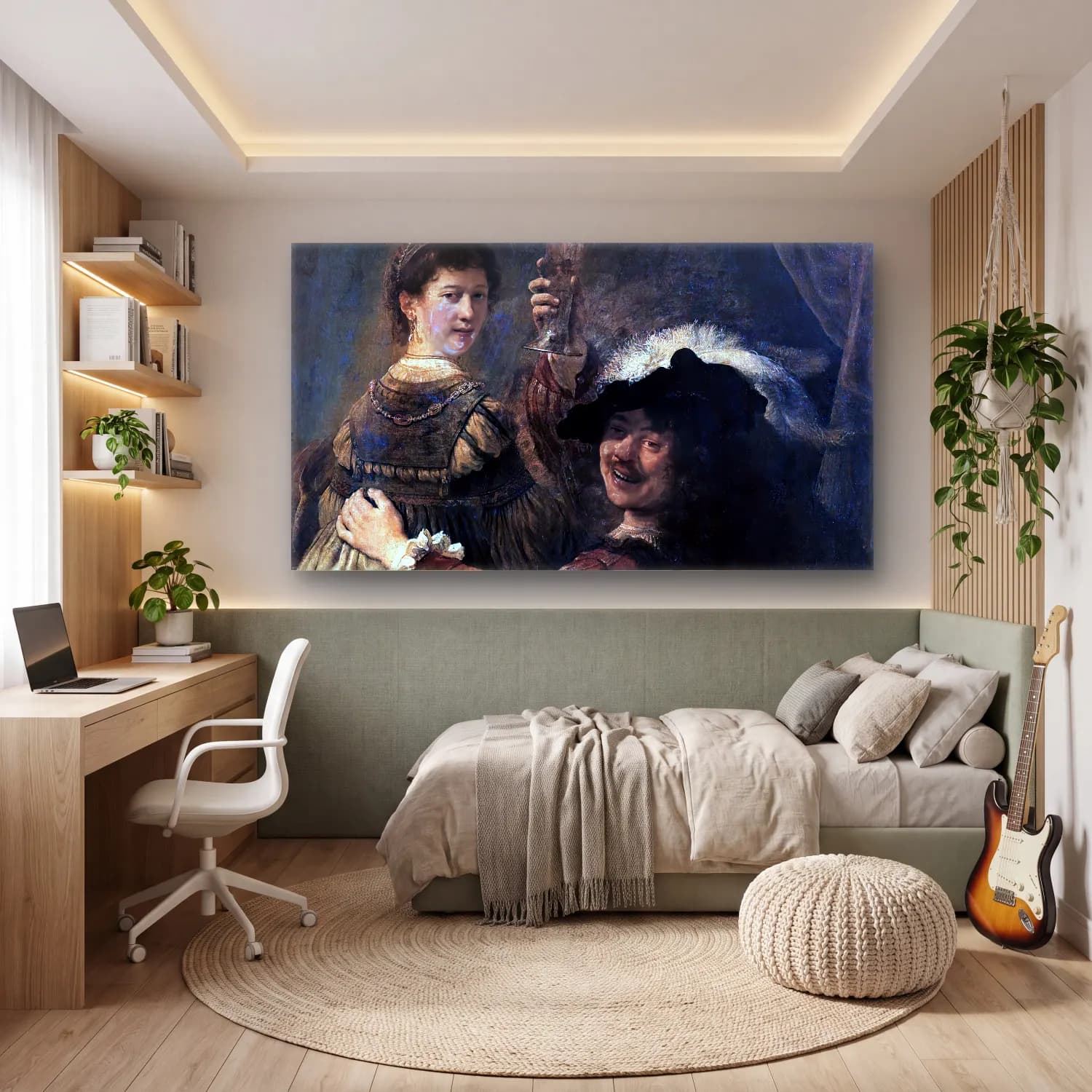 Rembrandt Harmenszoon van Rijn – Rembrandt and Saskia in the Scene of the Prodigal Son in… cam tablo — genç odasında