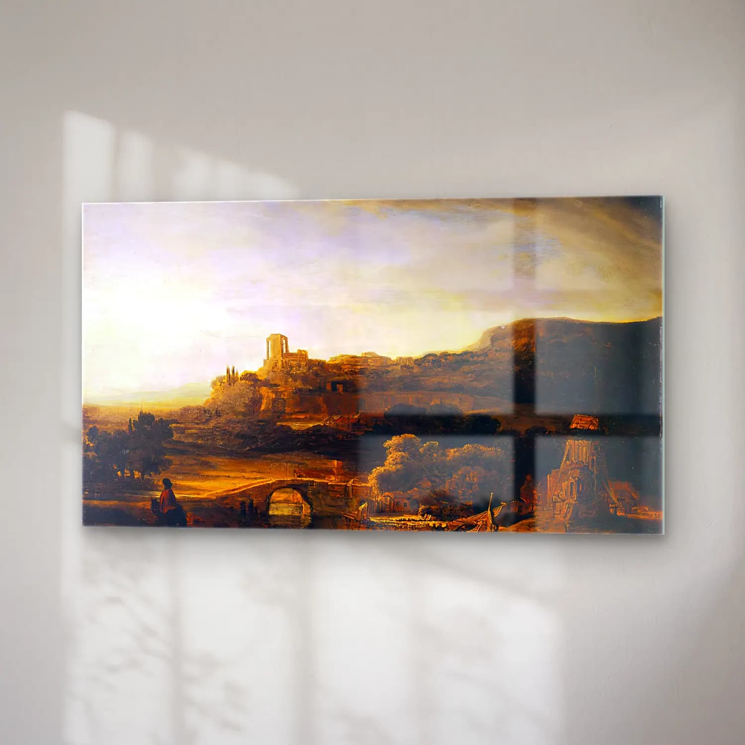 Rembrandt Harmenszoon van Rijn – River Valley with Ruins cam tablo — sağ açıdan görünüm