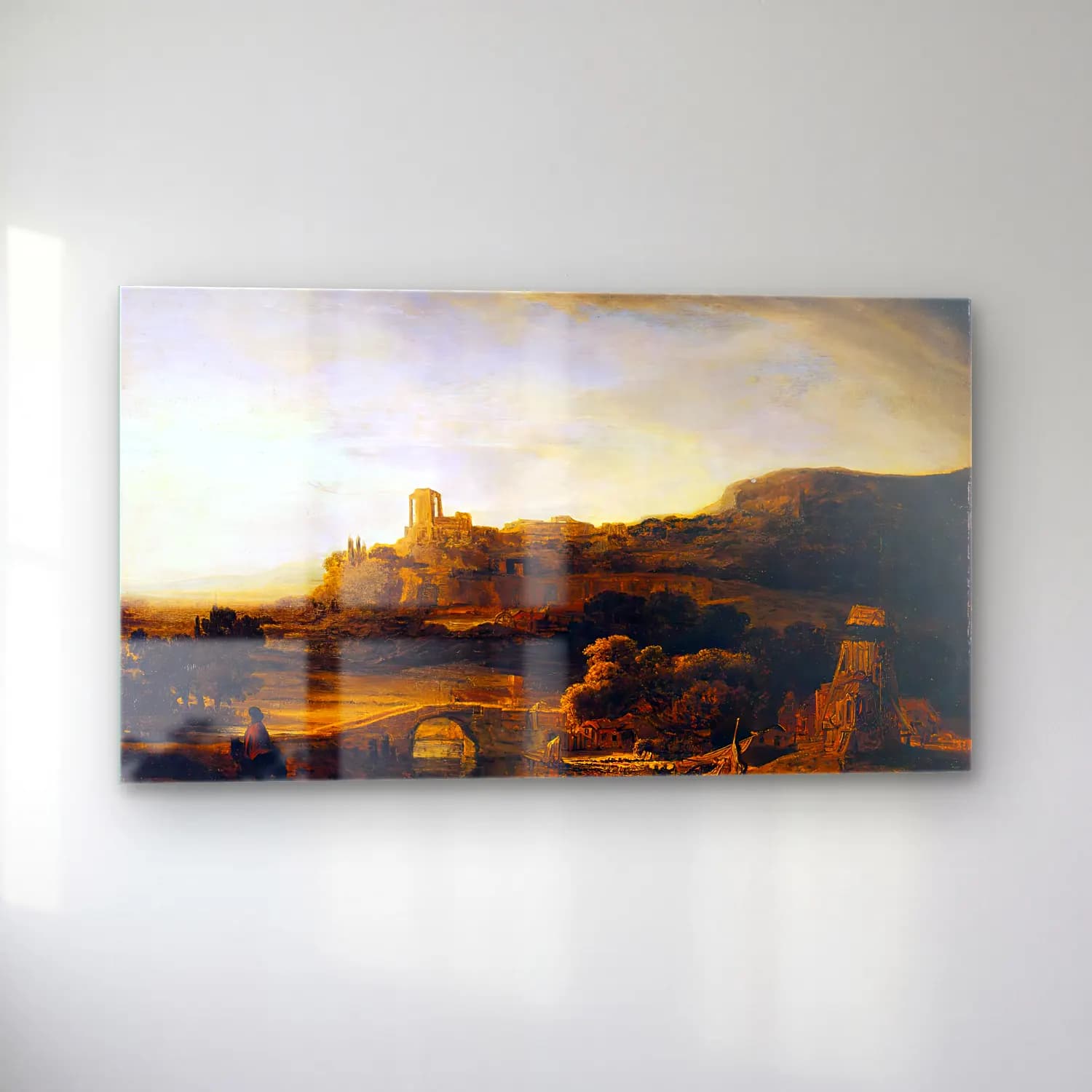 Rembrandt Harmenszoon van Rijn – River Valley with Ruins cam tablo — sol açıdan görünüm