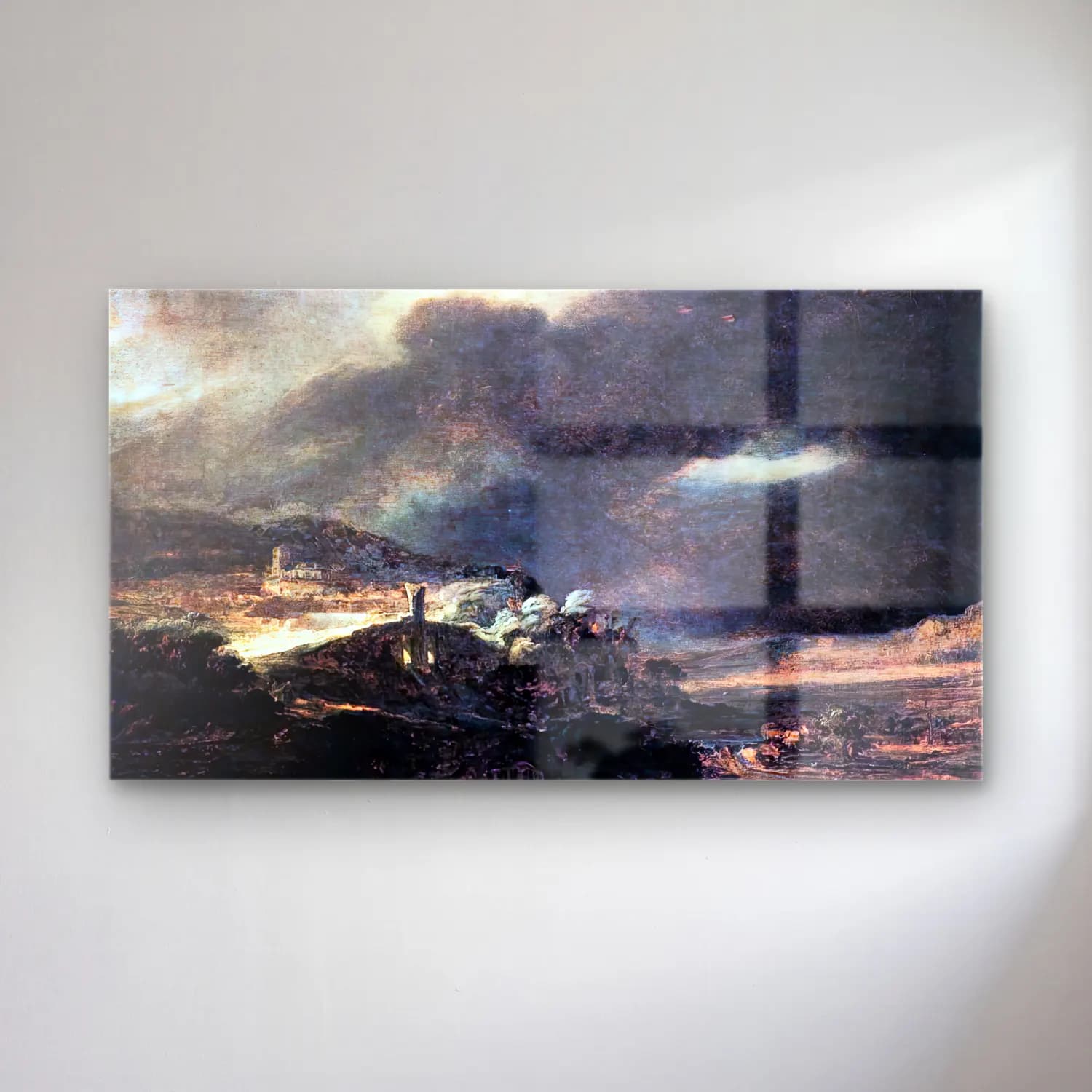 Rembrandt Harmenszoon van Rijn – Stormy Landscape cam tablo — Rembrandt Harmenszoon van Rijn – Stormy Landscape — yağlı boya fırtınalı denizde gemi
