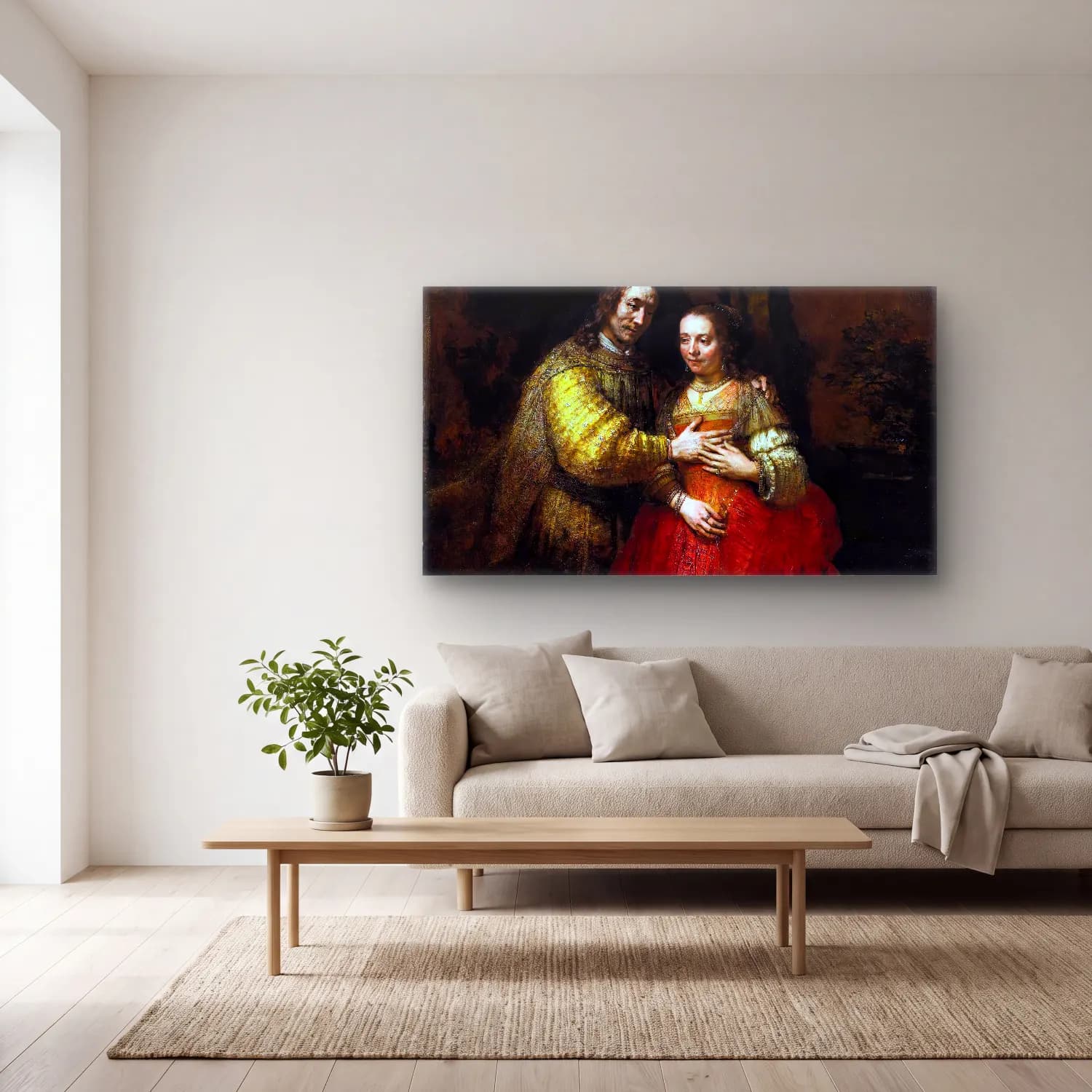 Rembrandt Harmenszoon van Rijn – The Jewish Bride cam tablo — açık renk salonda