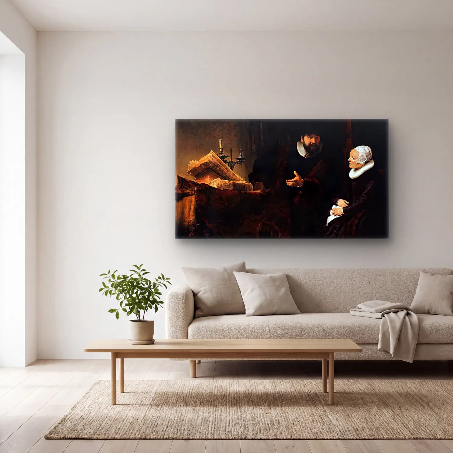 Rembrandt Harmenszoon van Rijn – The Mennonite Minister Cornelis Claesz. Anslo in… cam tablo — açık renk salonda