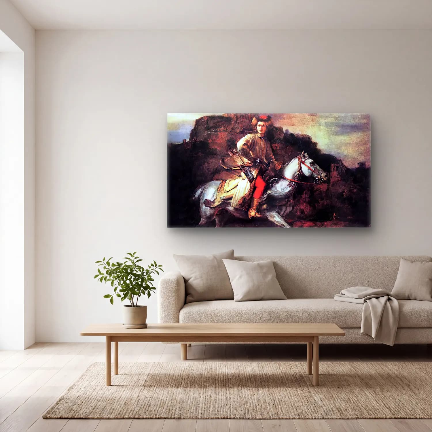 Rembrandt Harmenszoon van Rijn – The Polish Rider cam tablo — açık renk salonda