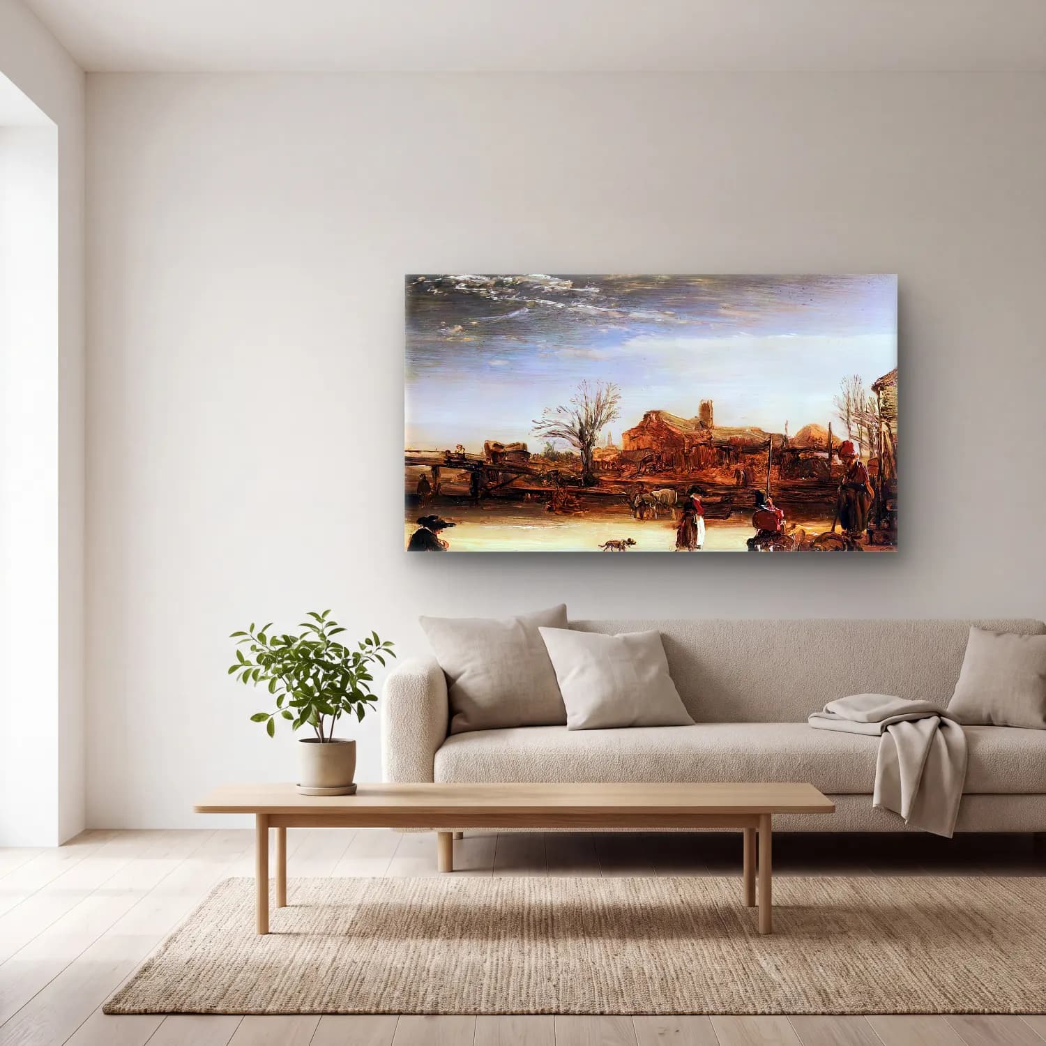 Rembrandt Harmenszoon van Rijn – Winter Landscape cam tablo — açık renk salonda