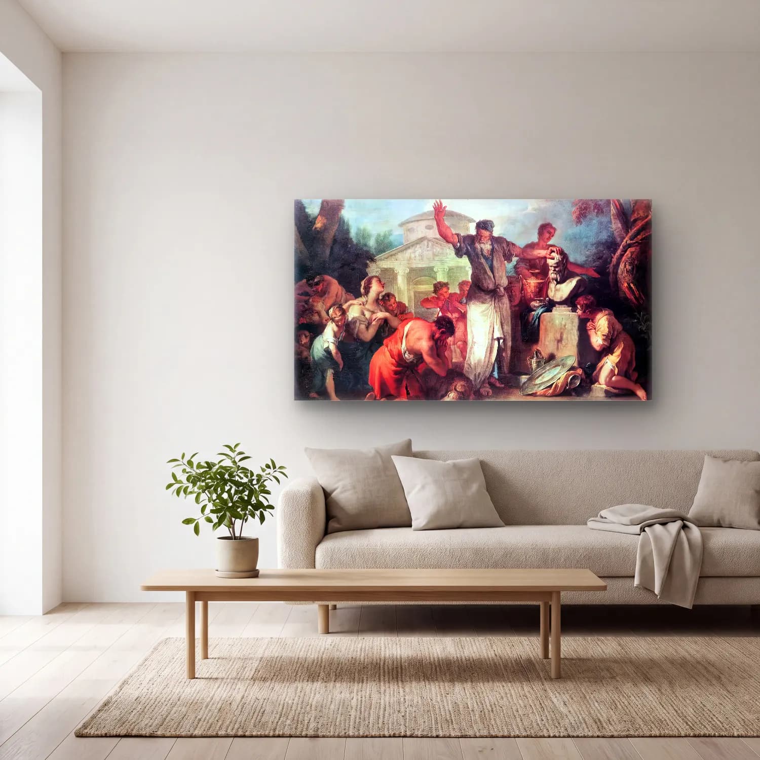 Sebastiano Ricci – Sacrifice to Silenus cam tablo — açık renk salonda