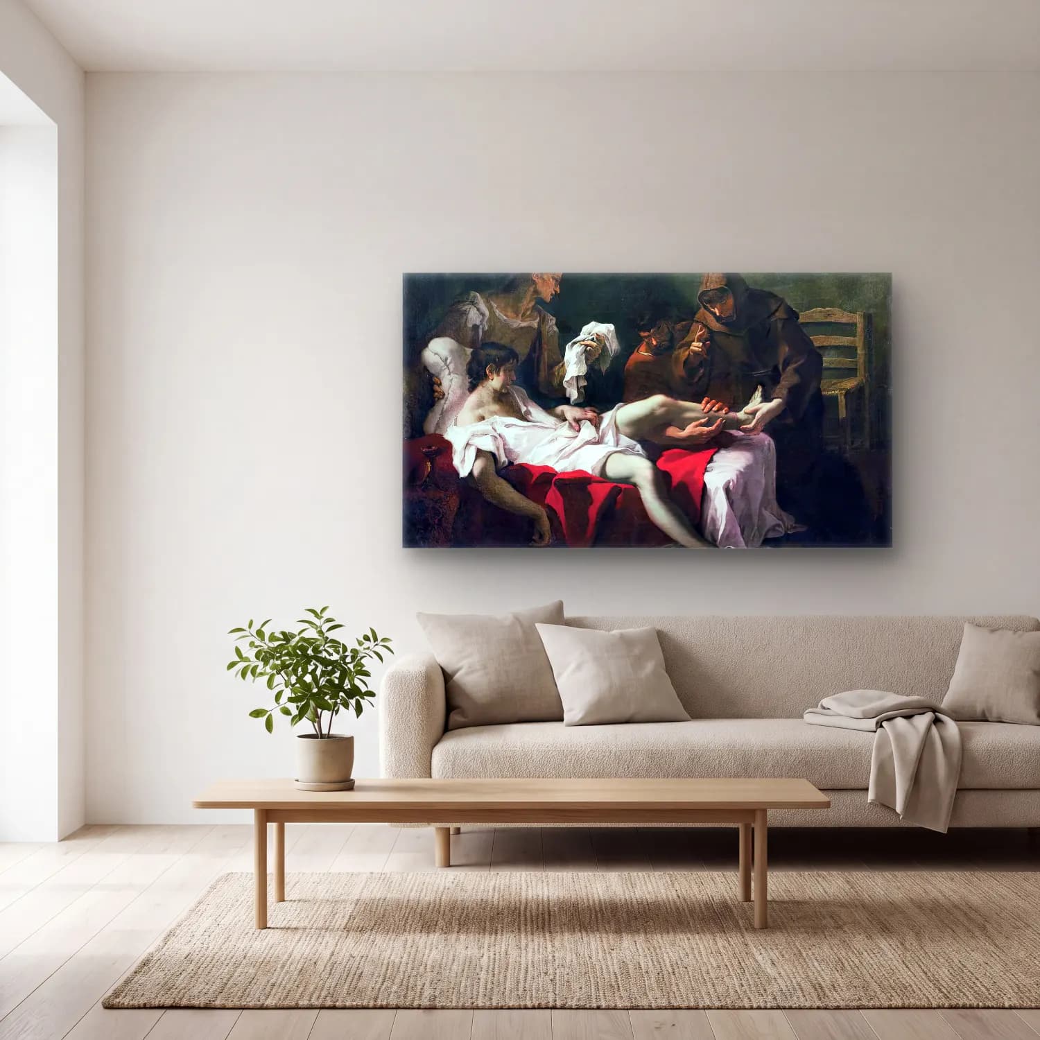 Sebastiano Ricci – St Anthony of Padua Healing a Youth cam tablo — açık renk salonda