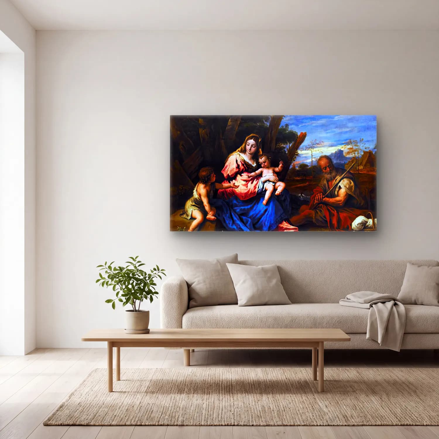 Sebastiano Ricci – The Holy Family with the Infant St John the Baptist in a… cam tablo — açık renk salonda