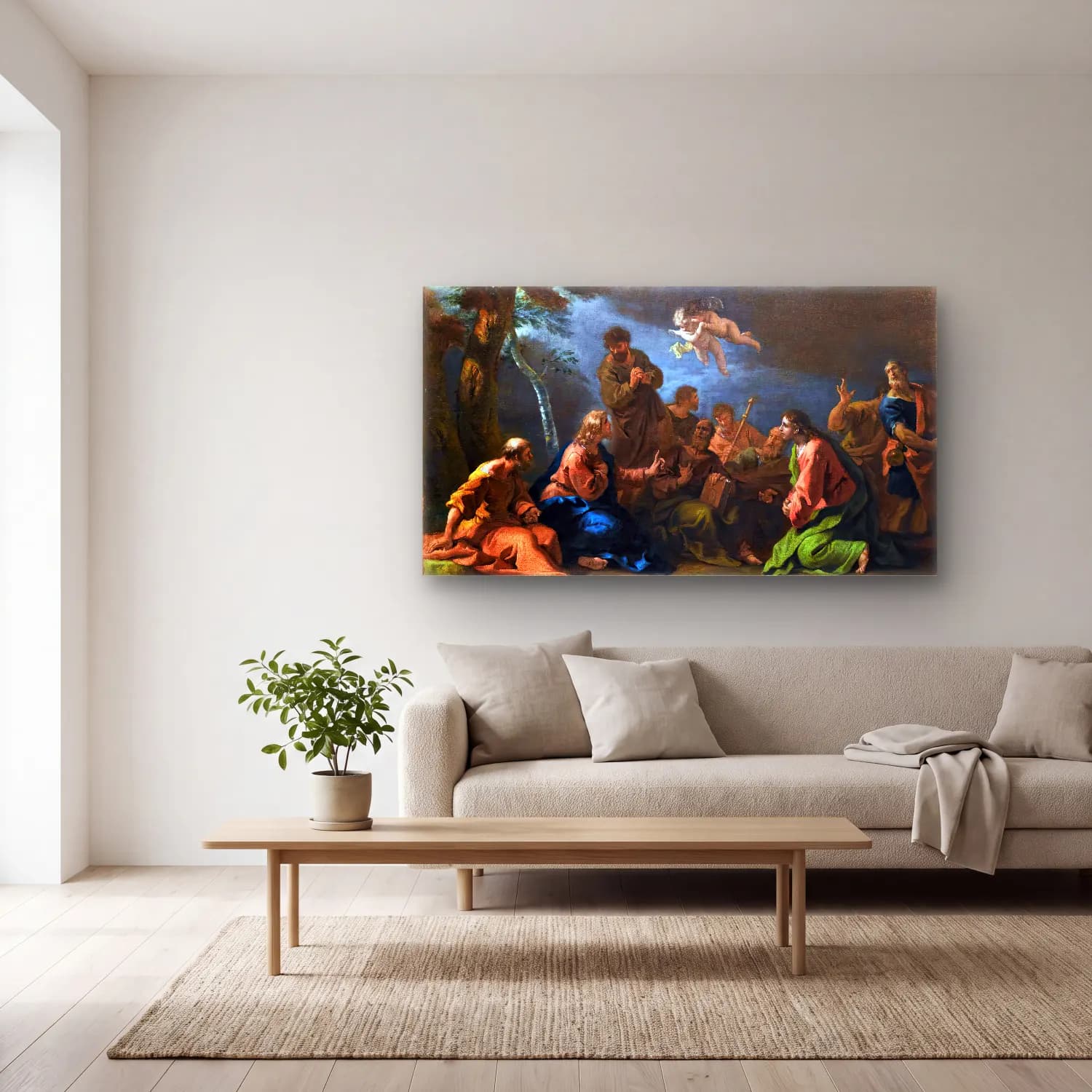 Sebastiano Ricci – The Sermon on the Mount cam tablo — açık renk salonda