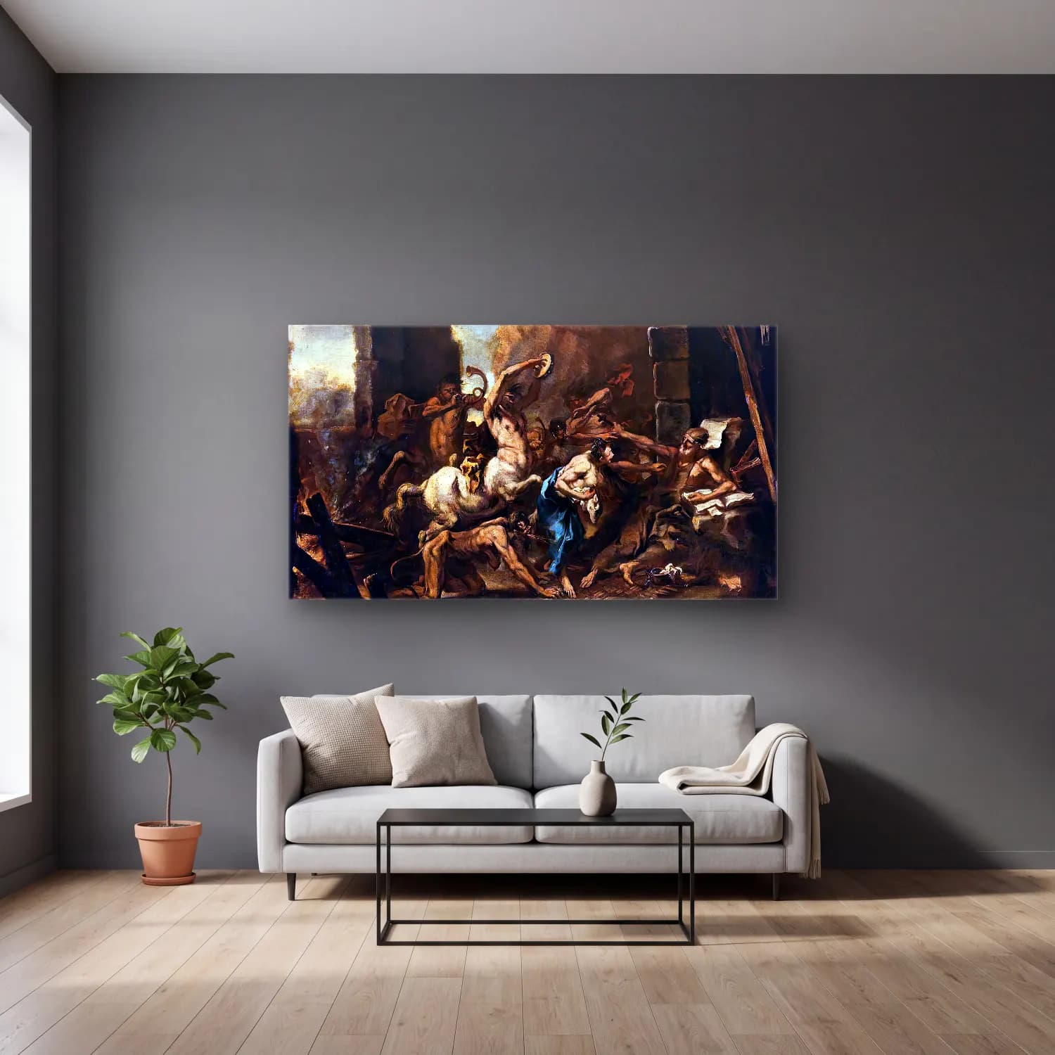 Sebastiano Ricci – The Temptation of St Anthony cam tablo — gri duvarlı salonda