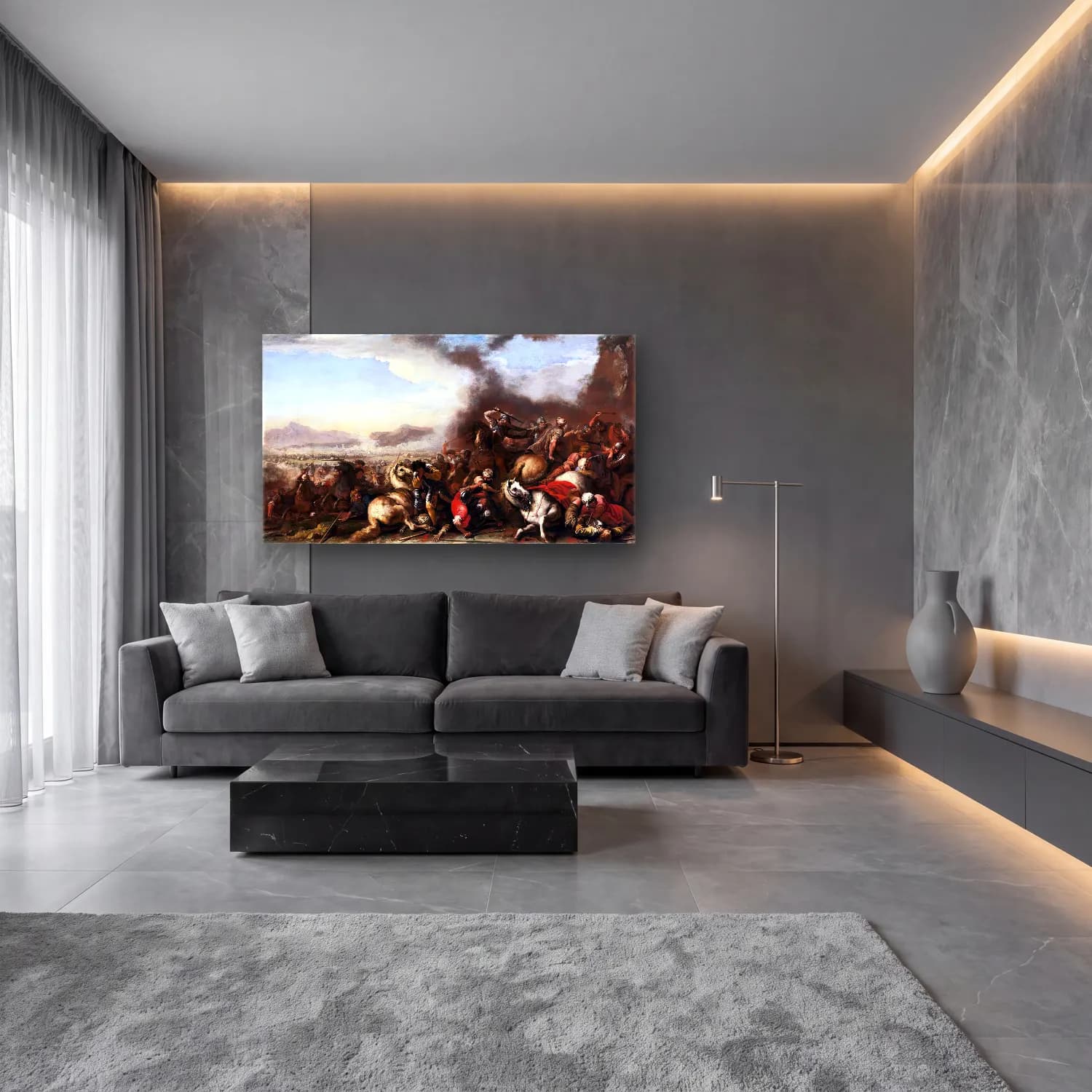 Salvator Rosa – A Battle Scene cam tablo — lüks salon duvarında