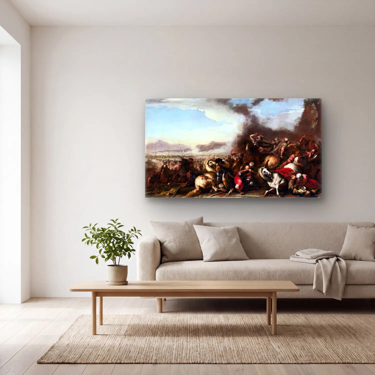 Salvator Rosa – A Battle Scene cam tablo — açık renk salonda