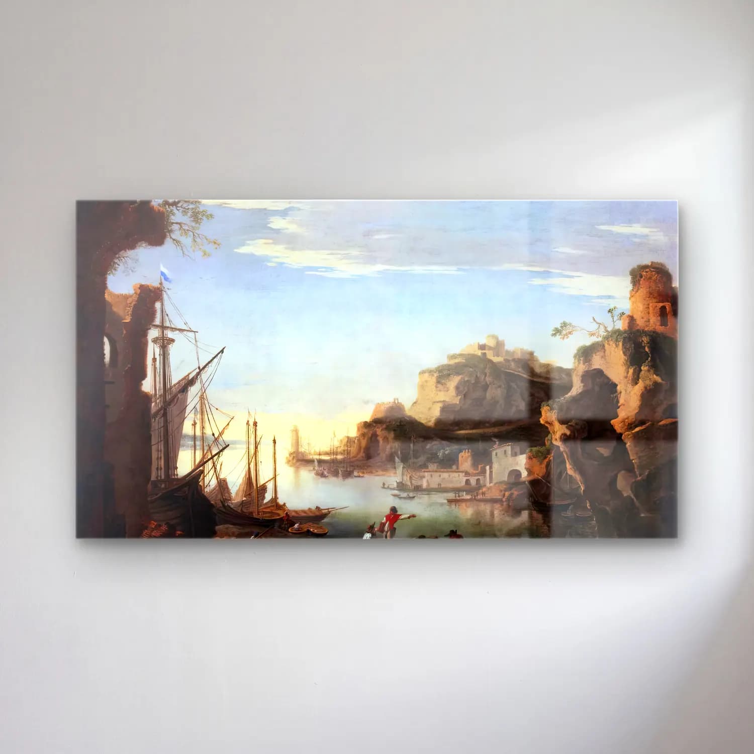 Salvator Rosa – Harbour with Ruins cam tablo — Salvator Rosa – Harbour with Ruins — yağlı boya i̇talyan sahili