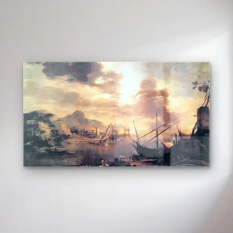 Salvator Rosa – View of the Gulf of Salerno cam tablo — Salvator Rosa – View of the Gulf of Salerno — yağlı boya liman ve tekneler