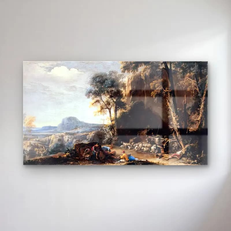 Salvator Rosa – Wooded Landscape cam tablo — Salvator Rosa – Wooded Landscape — yağlı boya dağ manzarası