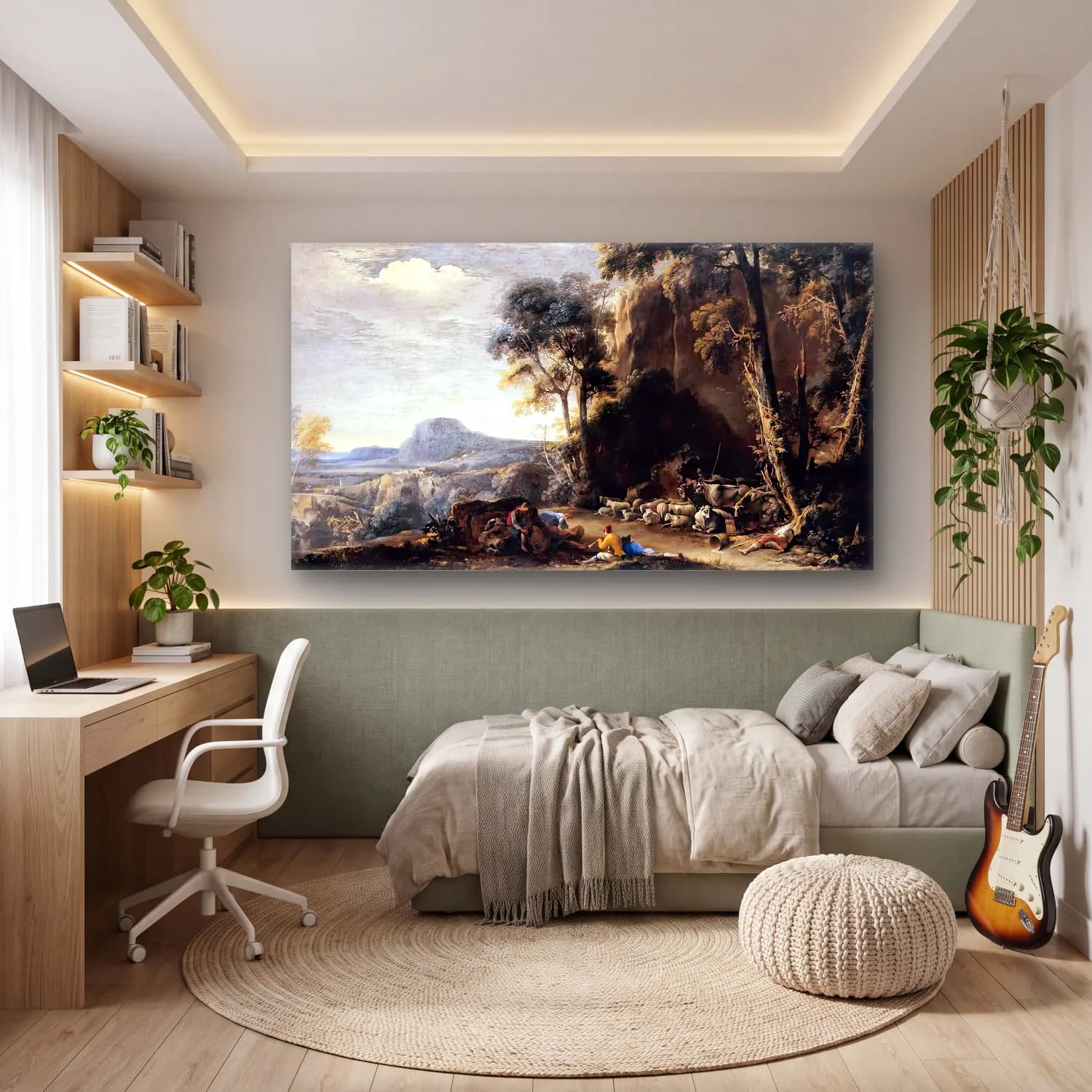 Salvator Rosa – Wooded Landscape cam tablo — genç odasında