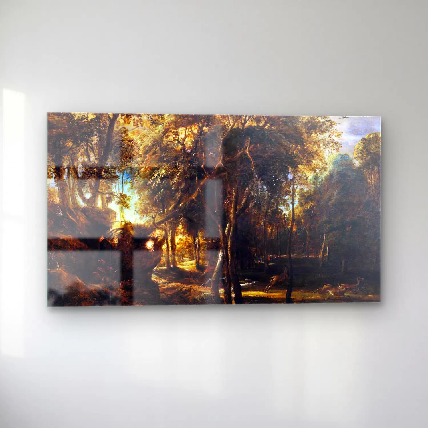 Peter Paul Rubens – A Forest at Dawn with a Deer Hunt cam tablo — sol açıdan görünüm