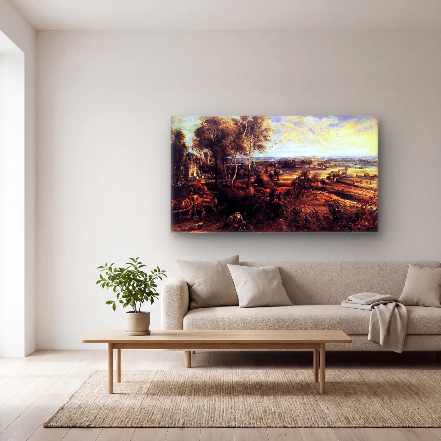 Peter Paul Rubens – An Autumn Landscape with a View of Het Steen cam tablo — açık renk salonda