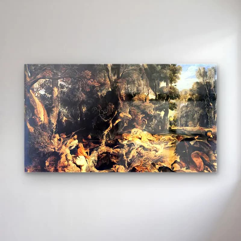 Peter Paul Rubens – Boar Hunt cam tablo — Peter Paul Rubens – Boar Hunt — yağlı boya mitolojik sahne