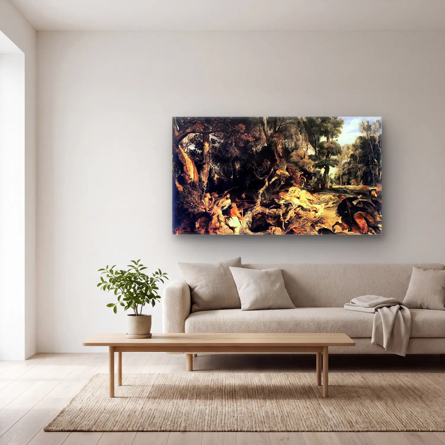 Peter Paul Rubens – Boar Hunt cam tablo — açık renk salonda