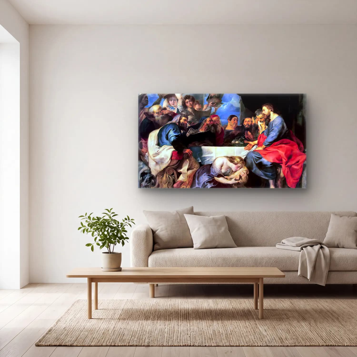 Peter Paul Rubens – Christ at Simon the Pharisee cam tablo — açık renk salonda