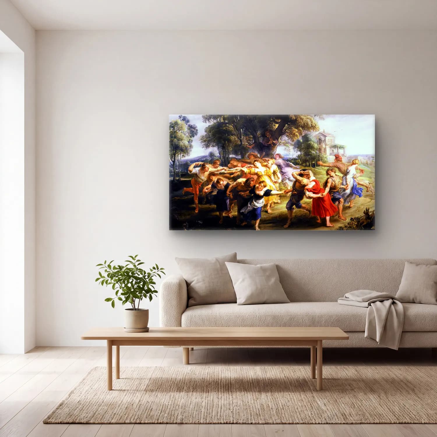 Peter Paul Rubens – Dance of Italian Villagers cam tablo — açık renk salonda