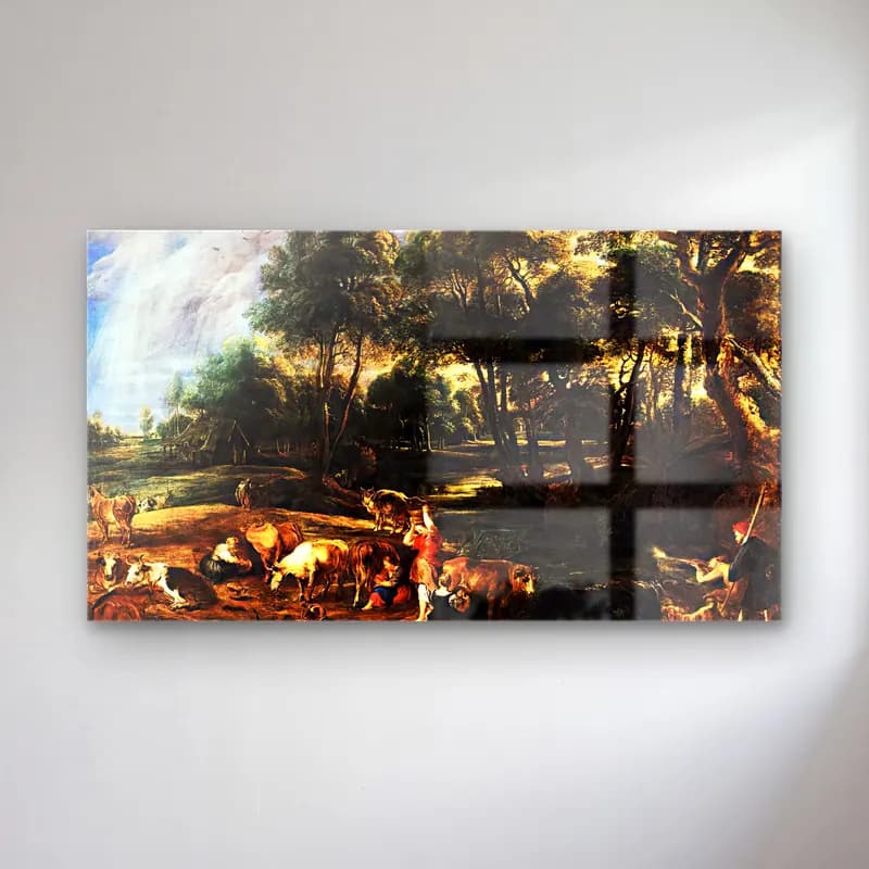 Peter Paul Rubens – Landscape with Cows and Wildfowlers cam tablo — Peter Paul Rubens – Landscape with Cows and Wildfowlers — yağlı boya mitolojik sahne