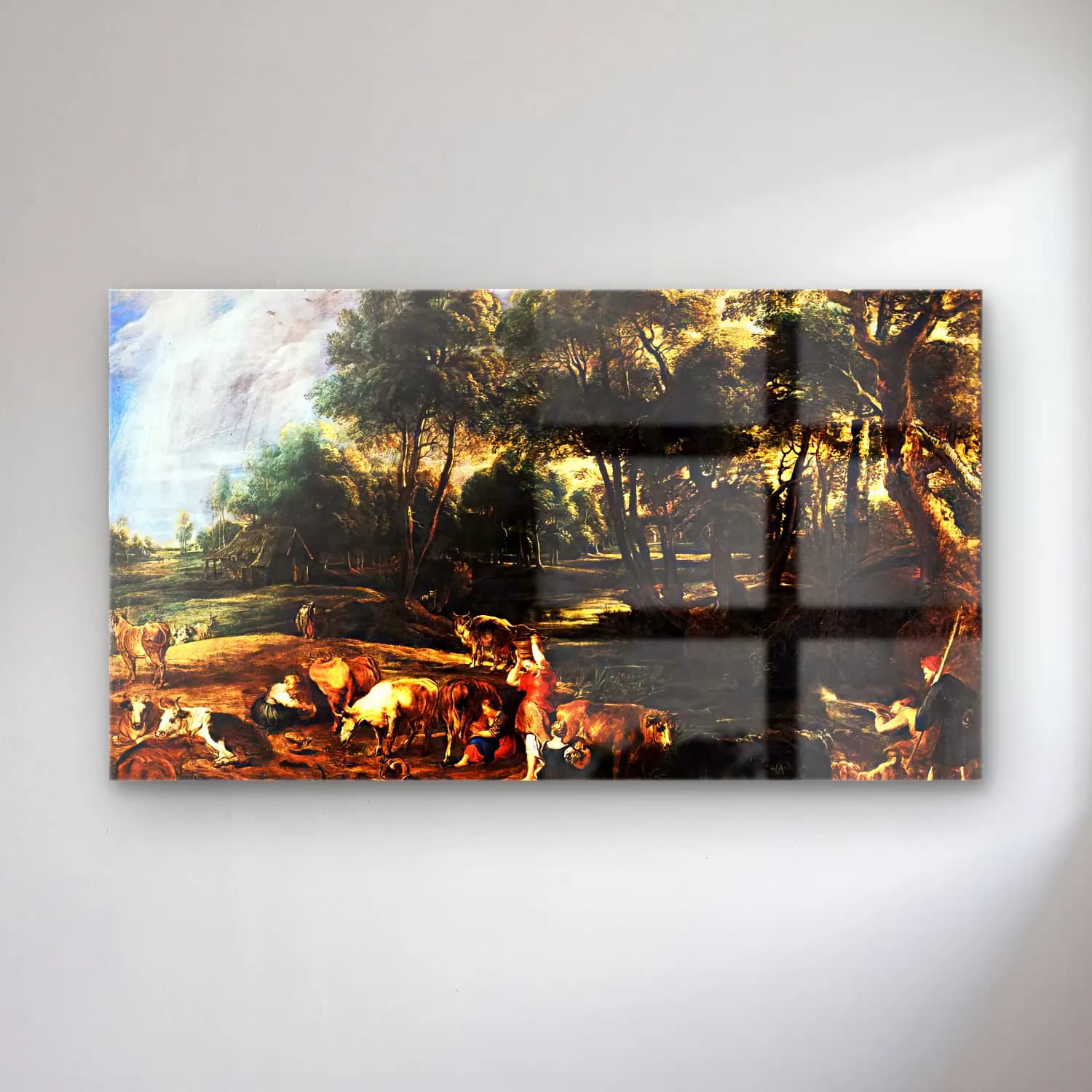 Peter Paul Rubens – Landscape with Cows and Wildfowlers cam tablo — Peter Paul Rubens – Landscape with Cows and Wildfowlers — yağlı boya mitolojik sahne