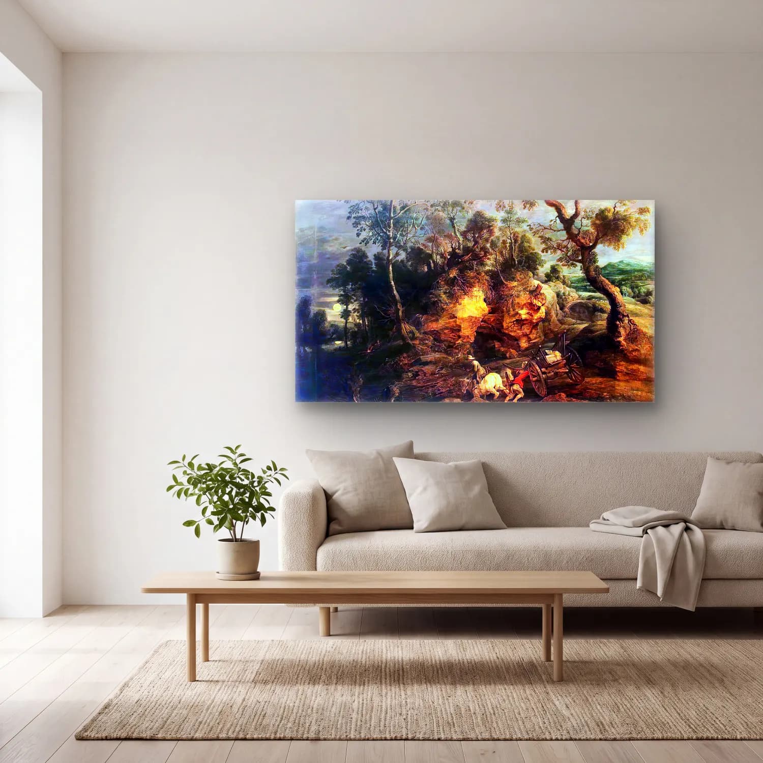 Peter Paul Rubens – Landscape with Stone Carriers cam tablo — açık renk salonda