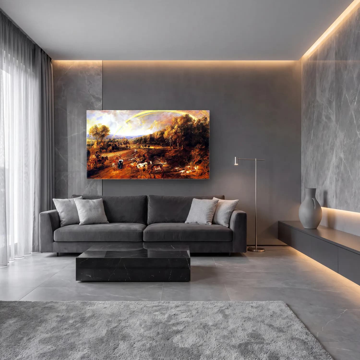 Peter Paul Rubens – Landscape with a Rainbow cam tablo — lüks salon duvarında