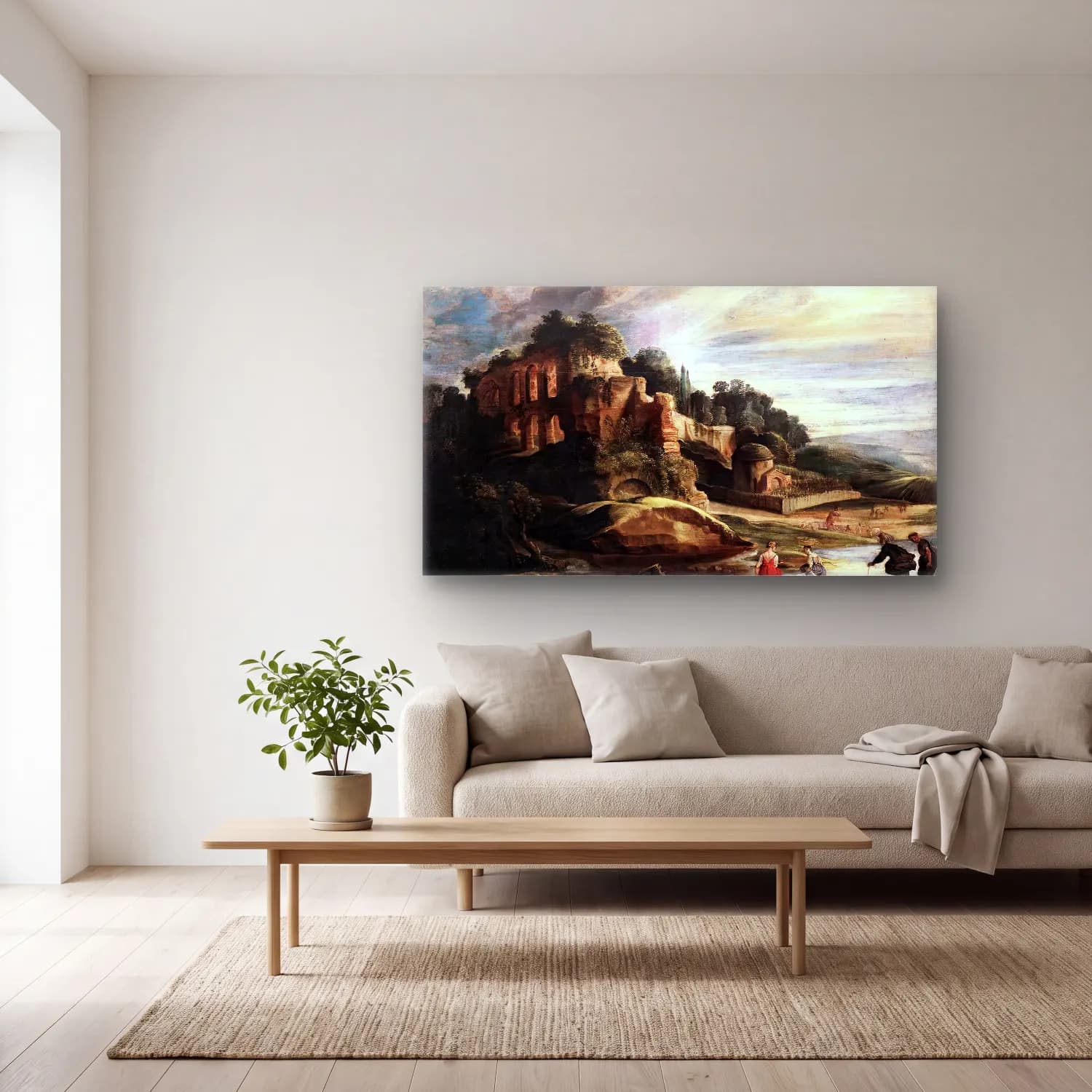 Peter Paul Rubens – Landscape with the Ruins of Mount Palatine in Rome cam tablo — açık renk salonda