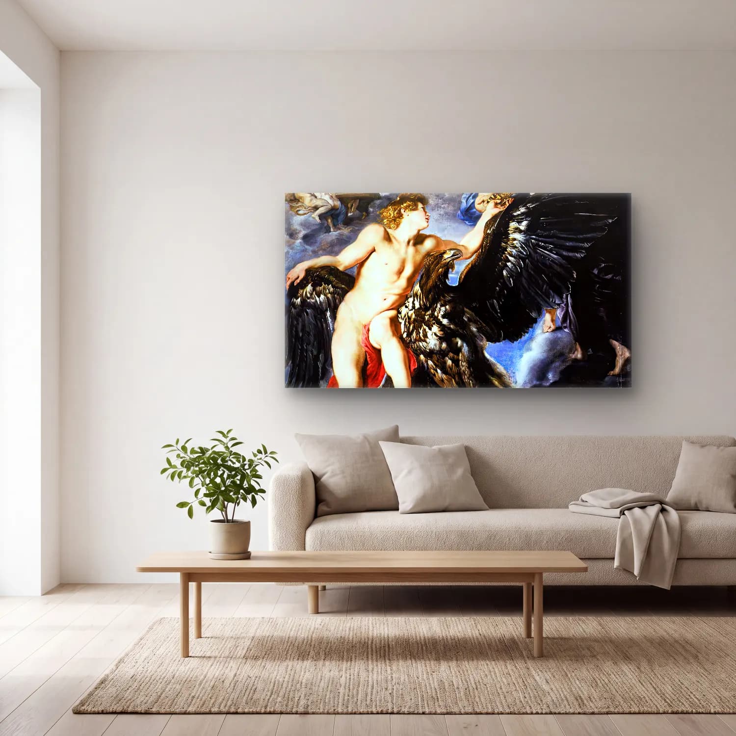Peter Paul Rubens – The Abduction of Ganymede cam tablo — açık renk salonda