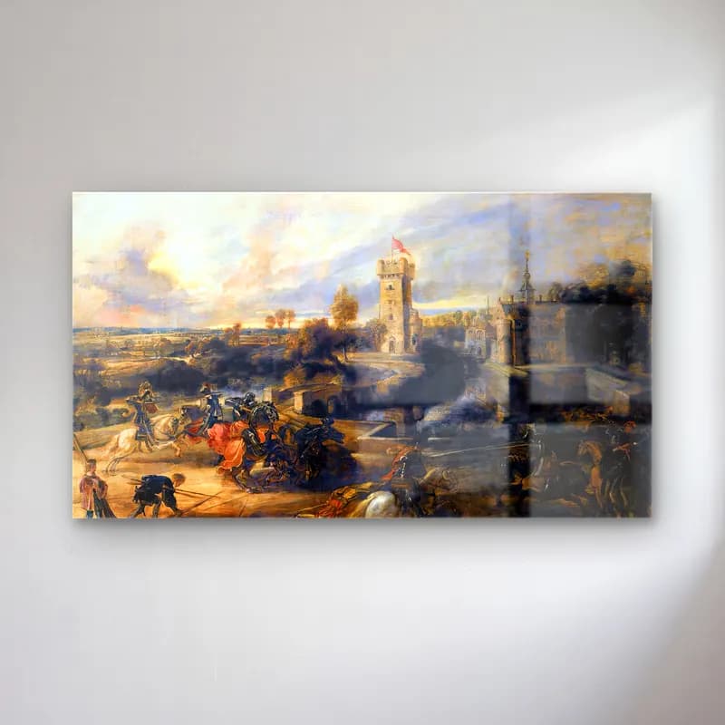 Peter Paul Rubens – Tournament in front of Castle Steen cam tablo — Peter Paul Rubens – Tournament in front of Castle Steen — yağlı boya savaş sahnesi