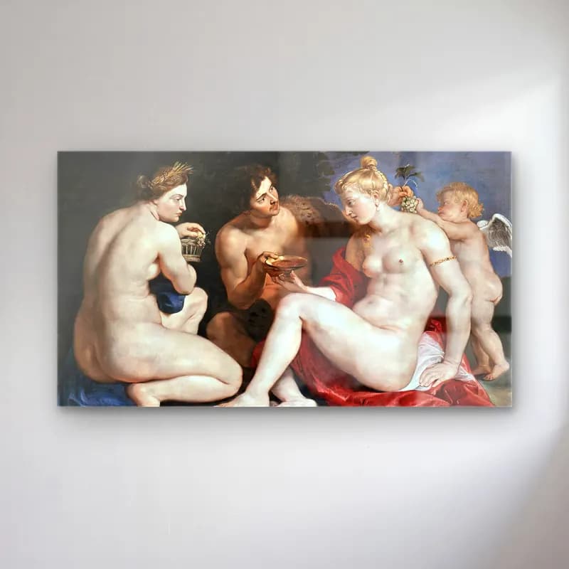 Peter Paul Rubens – Venus, Cupid, Baccchus and Ceres cam tablo — Peter Paul Rubens – Venus, Cupid, Baccchus and Ceres — yağlı boya mitolojik sahne