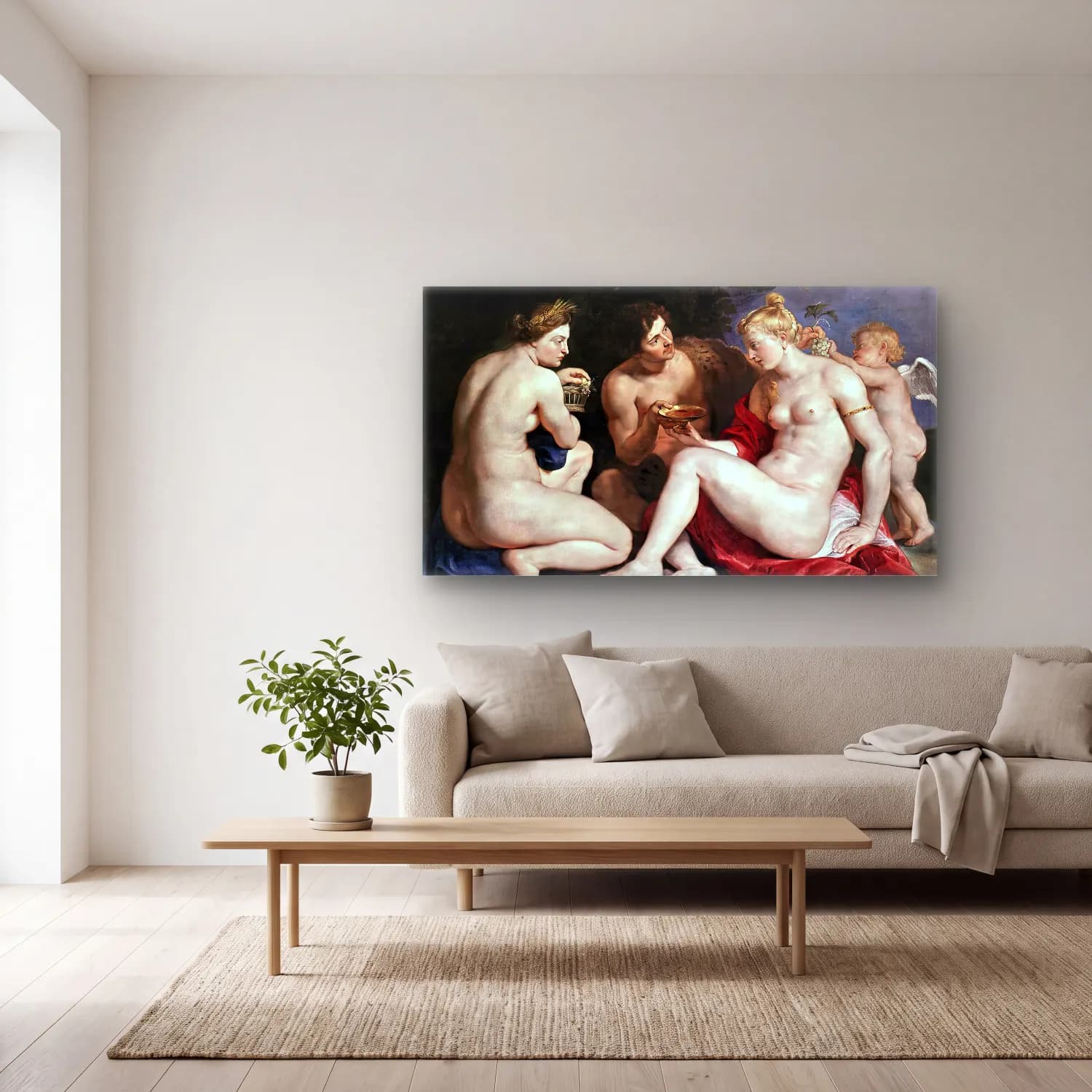 Peter Paul Rubens – Venus, Cupid, Baccchus and Ceres cam tablo — açık renk salonda