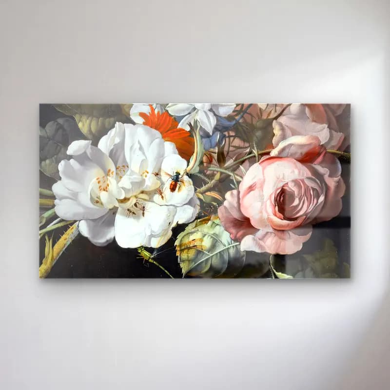 Rachel Ruysch – Still-Life of Flowers (detail) cam tablo — Rachel Ruysch – Still-Life of Flowers (detail) — botanik i̇llüstrasyon böcekler